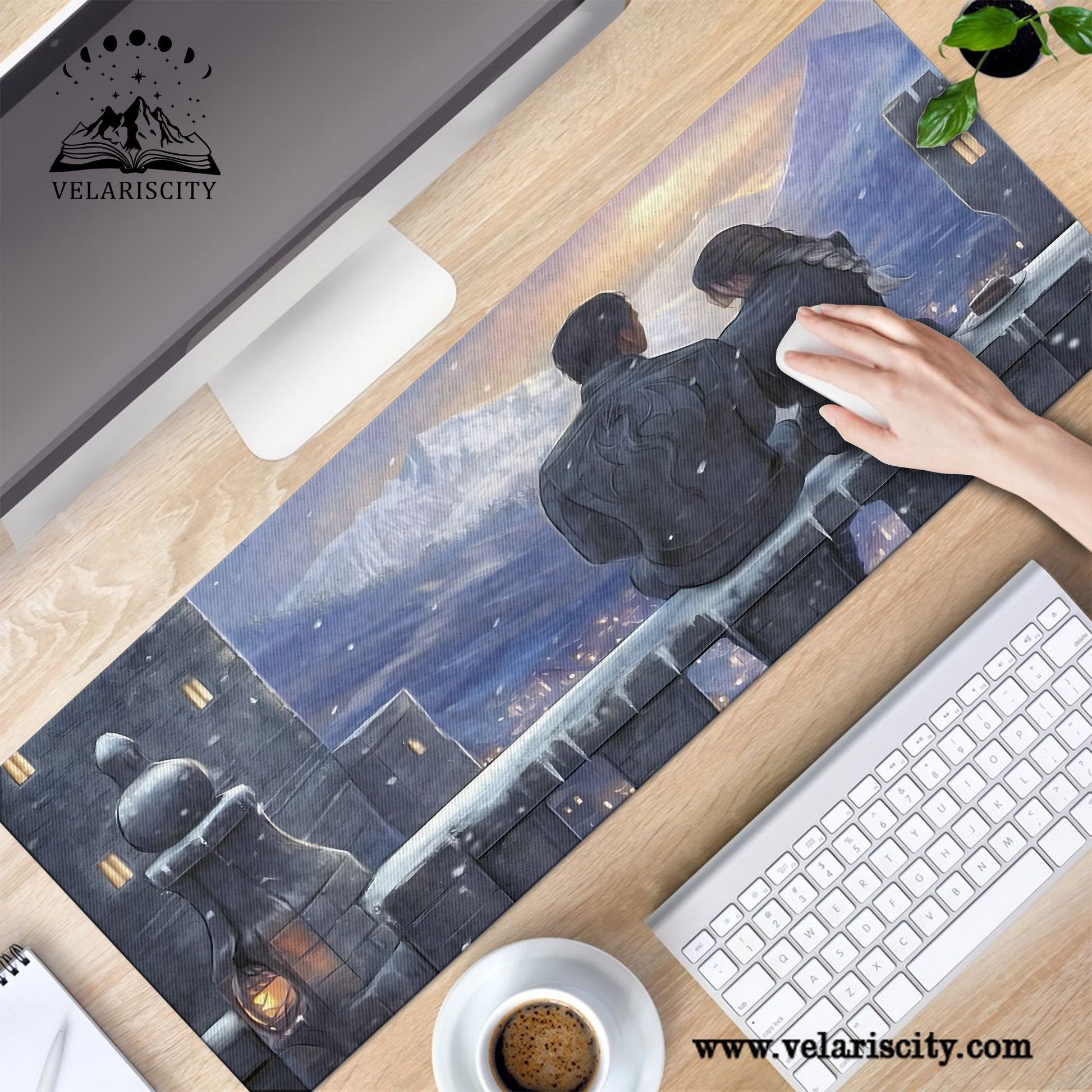 Fourth Wing Desk Mat, Violet and Xaden Romantic Castle Scene, Empyrean Series Rebecca Yarros Inspired Mouse Pad DMVLR28