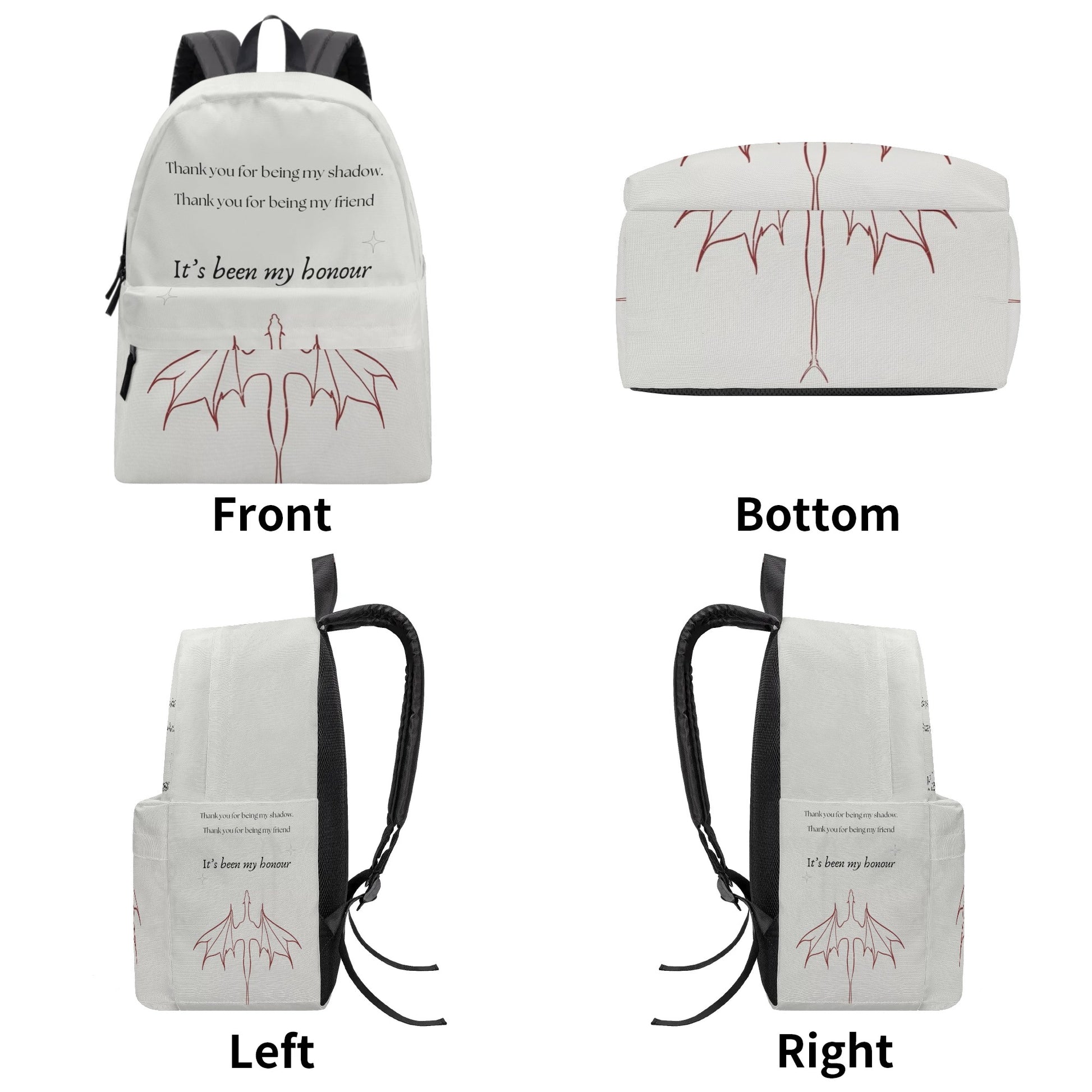 Fourth Wing Backpack, It's been my honour Quote, Thank You for Being My Shadow, Fantasy Book Bag BPVLR23
