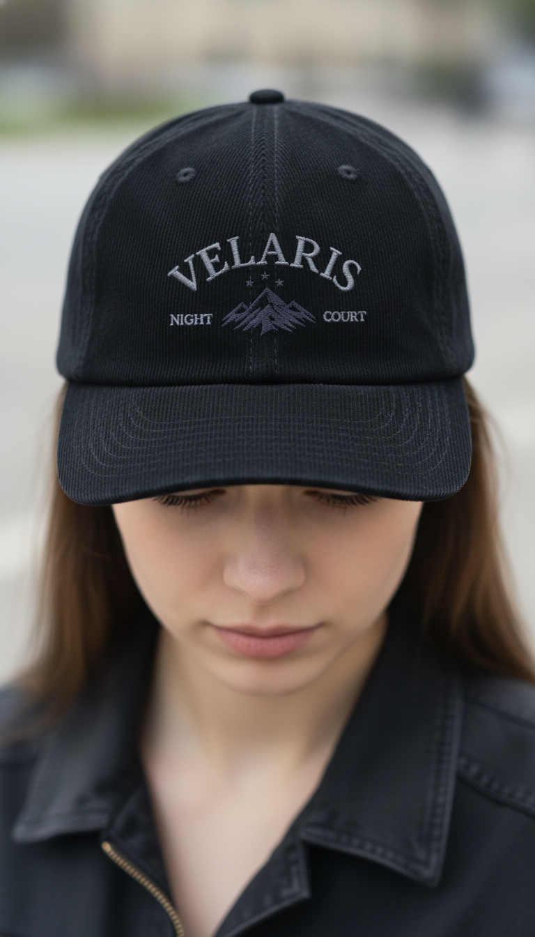 velaris hat, acotar hat, night court, acotar merch, bookish hat, fantasy reader, corduroy cap, embroidered hat, book lover gift VLRH37