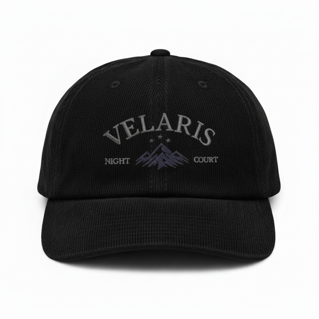 velaris hat, acotar hat, night court, acotar merch, bookish hat, fantasy reader, corduroy cap, embroidered hat, book lover gift VLRH37