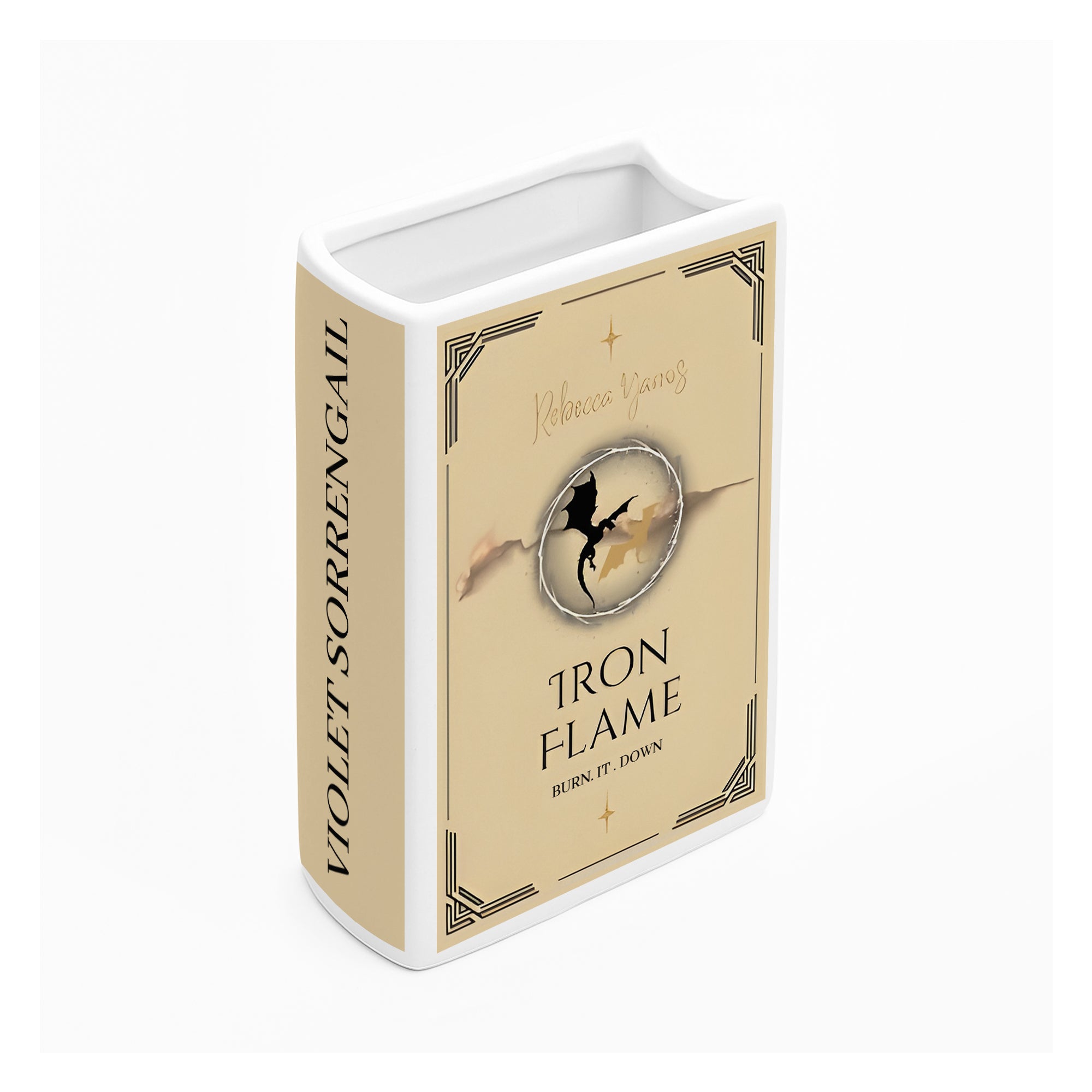 Iron Flame Ceramic Book Vase, Minimalist Ceramic Flower Vase for Book Lovers, Burn It Down Edition, Fantasy Home Decor Gift CVVRL24