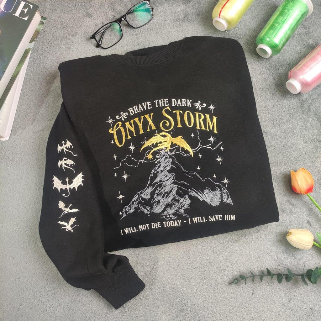 Embroidered Onyx Storm Brave The Dark Sweatshirt, The Empyrean Sweatshirt, VEMB19