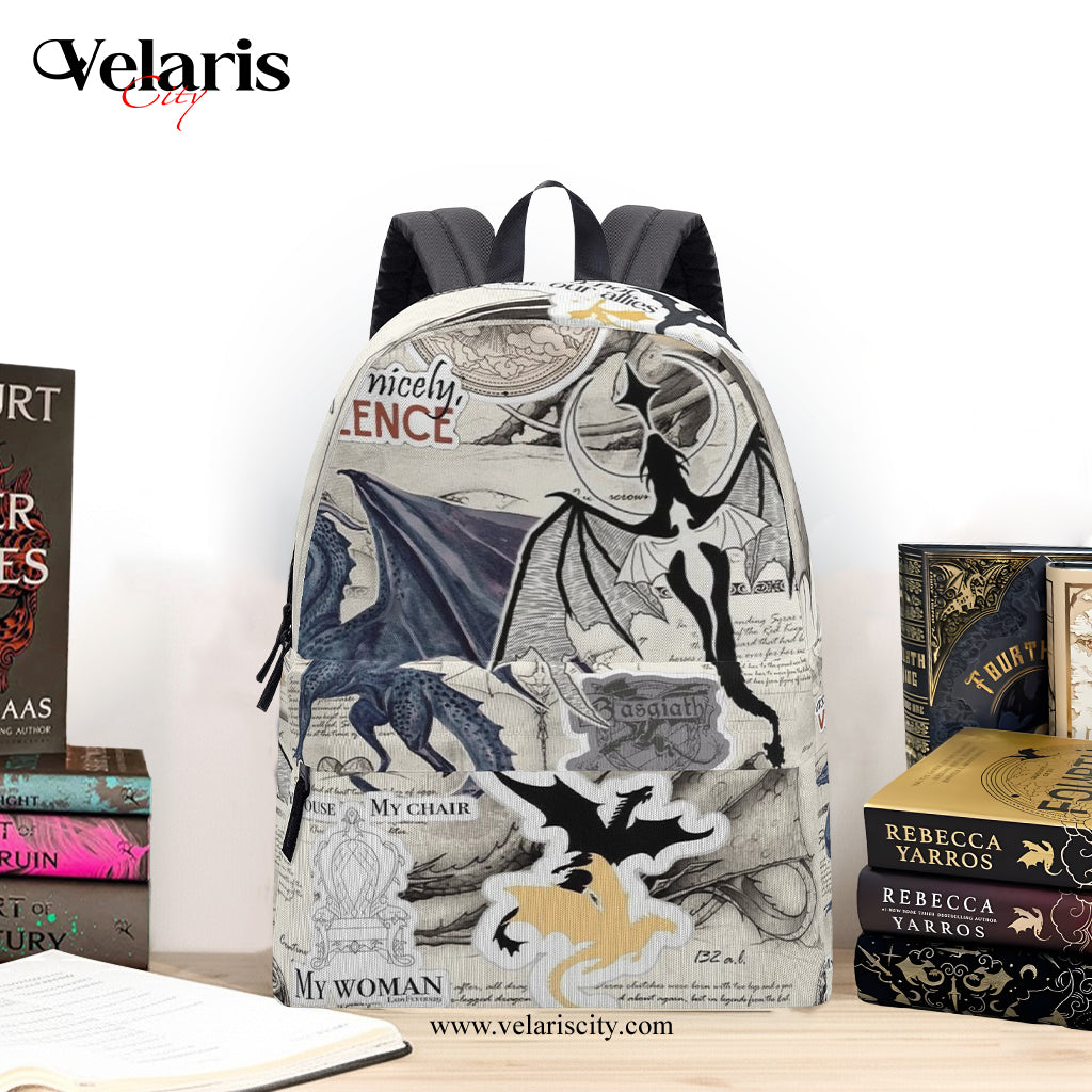 Fourth Wing Backpack, Dragon Collage Design, Fantasy Book Bag, Book Lover Gift BPVLR25