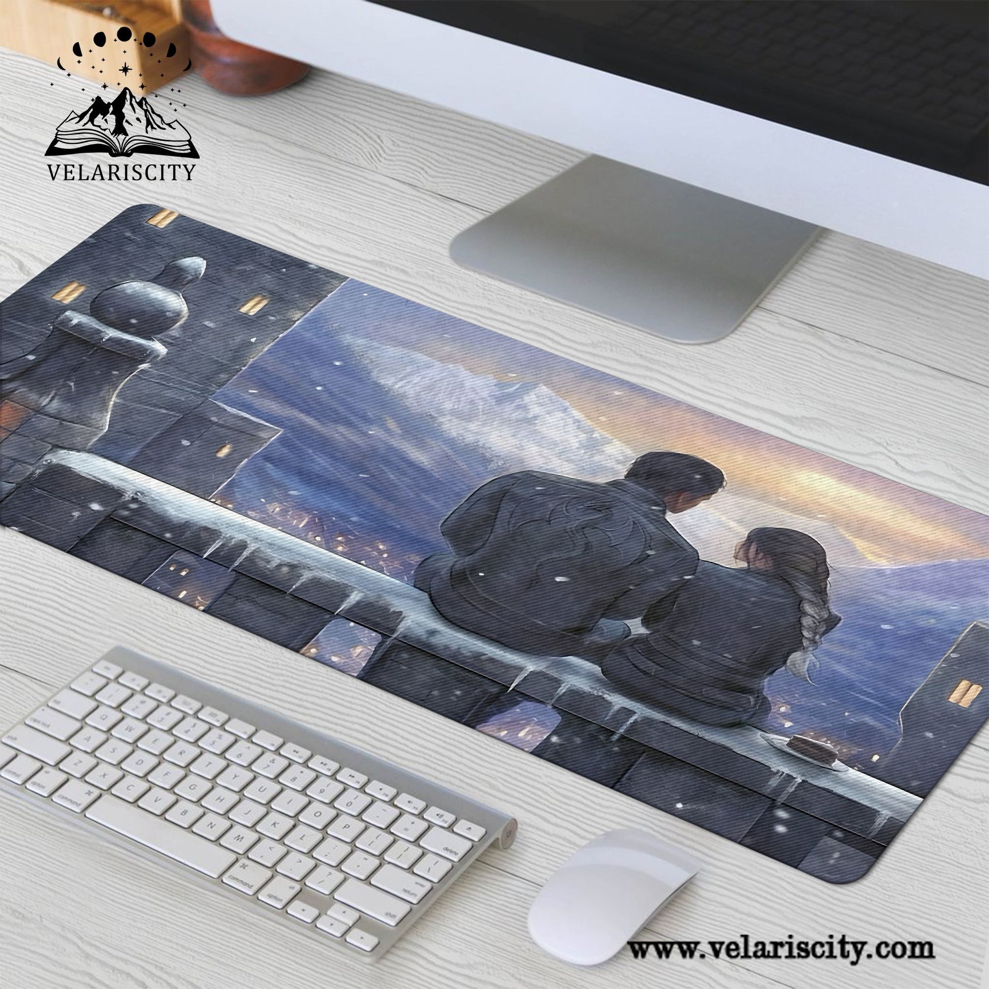 Fourth Wing Desk Mat, Violet and Xaden Romantic Castle Scene, Empyrean Series Rebecca Yarros Inspired Mouse Pad DMVLR28