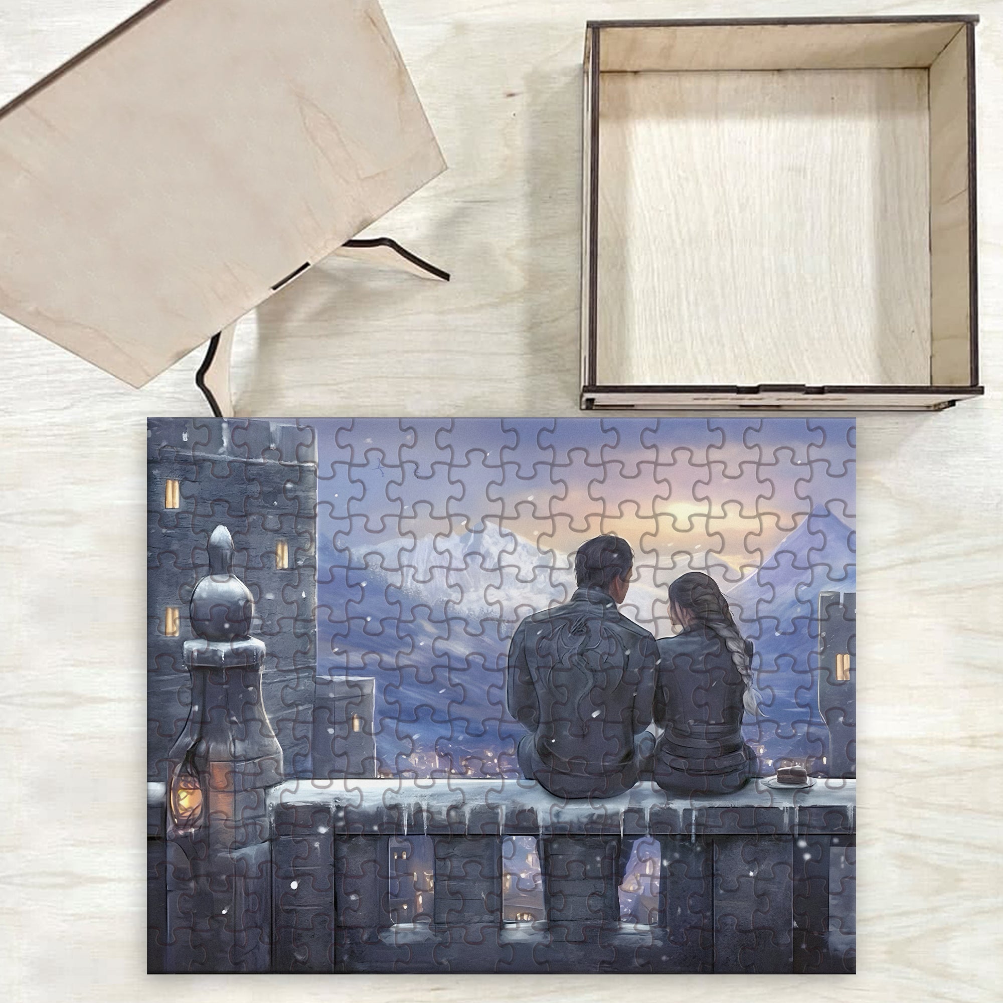 Fourth Wing Puzzle Violet & Xaden, Romantic Balcony Scene, Fantasy Wooden Jigsaw Puzzle Bookish Gift PVLR25