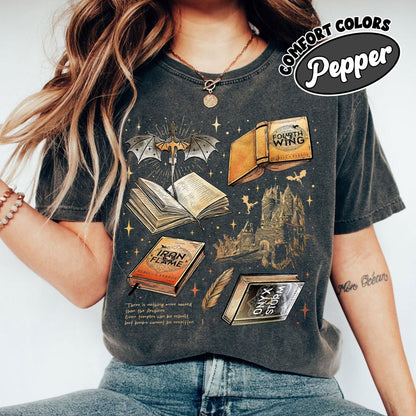 Comfort Colors Fourth Wing Shirt, Iron Flame Bookish Tee, Onyx Storm Fantasy T-Shirt, Dragon Rider Book Merch, War College Gift for Readers & Fans CFVLR32