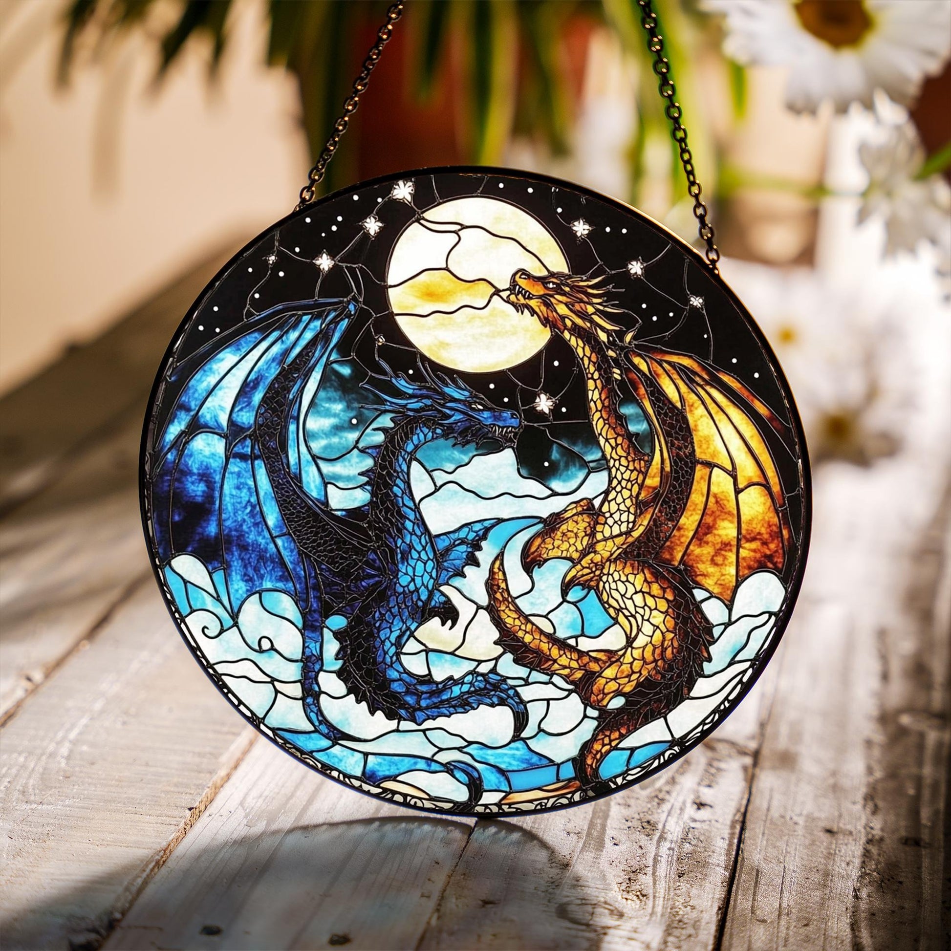 Fourth Wing Dragon Suncatcher Ornament, Tairn & Andarna Ornament for Readers, Book Lover Gifts, Holiday Ornament, Onyx Storm Stained Glass SGVLR24