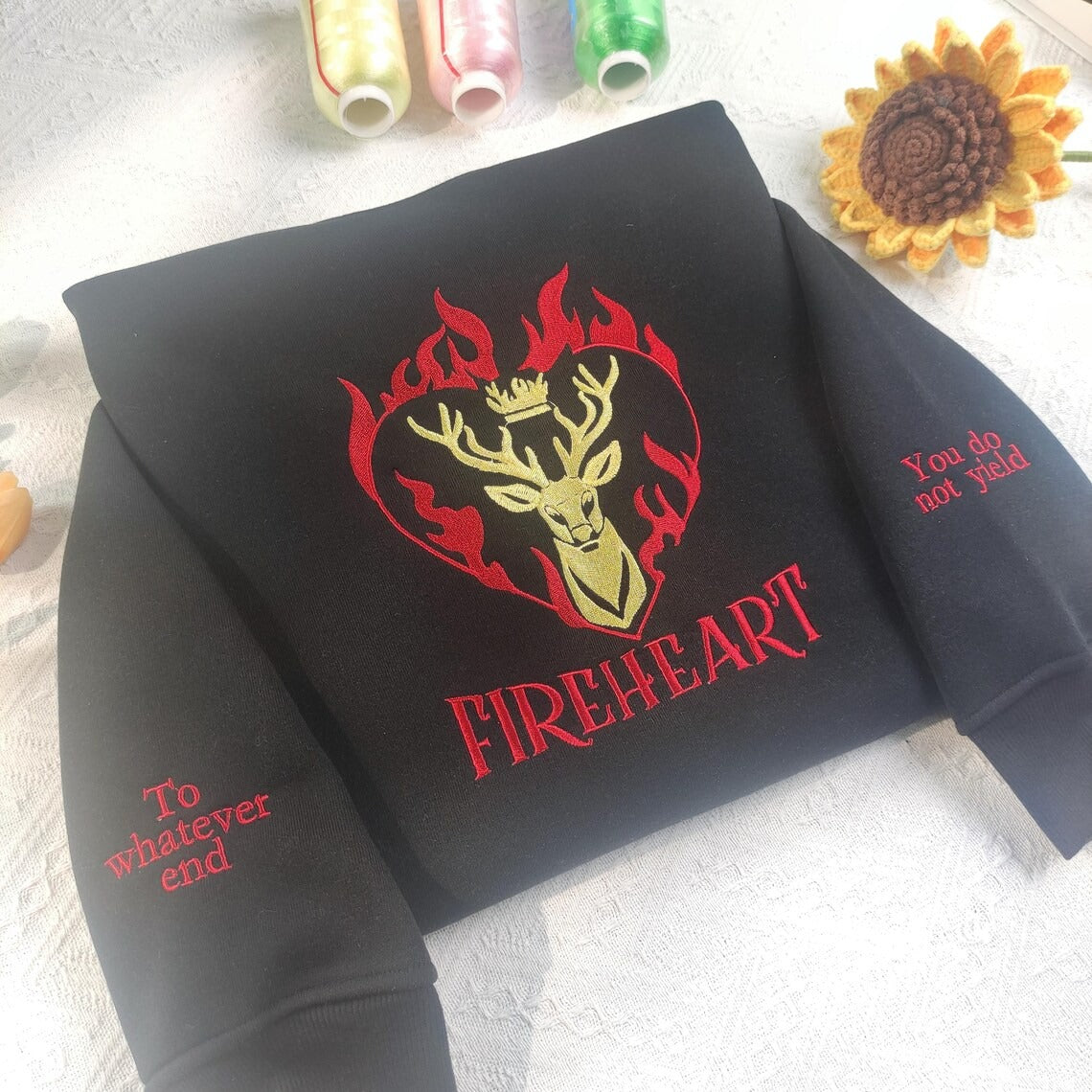 Embroidered Fireheart Sweatshirt, Throne Of Glass Embroidery Sweatshirt, Empire of Storms. VEMB20
