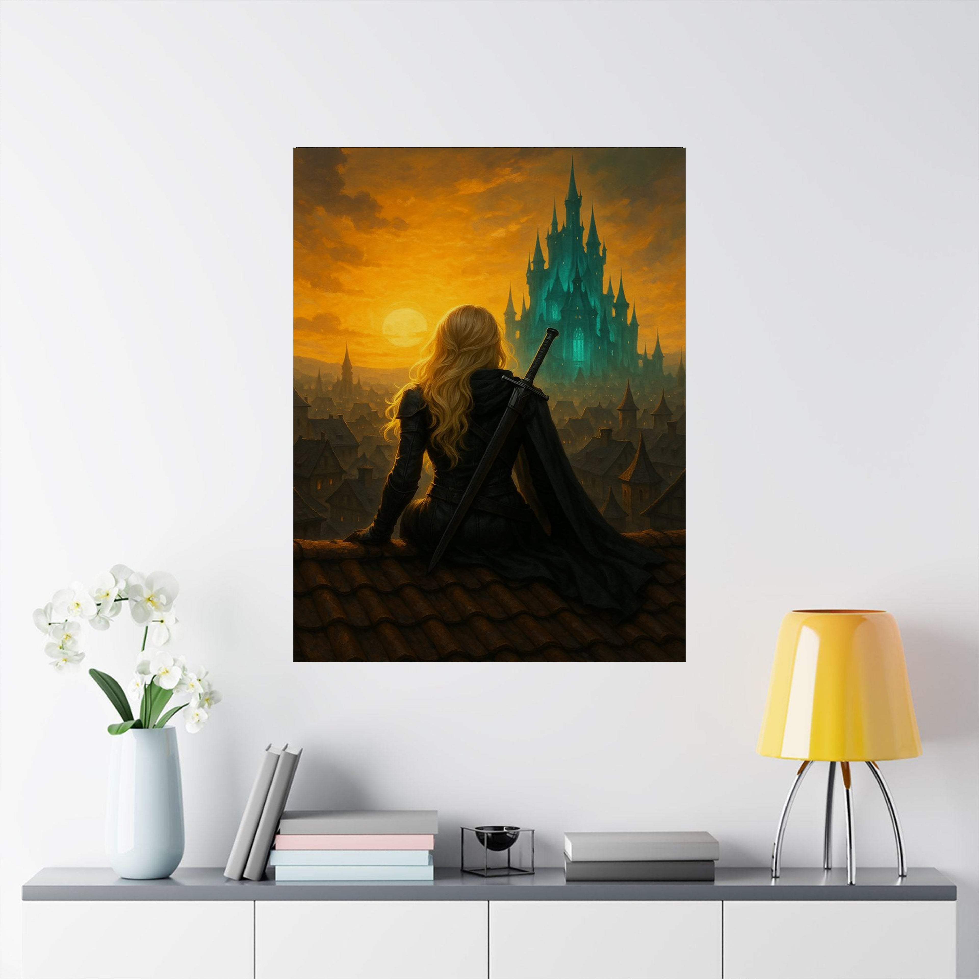 Celaena Sardothien Throne of Glass Wall Art, Fantasy Bookish Poster of Assassin Queen Over Castle, Sarah J Maas Inspired Decor Print VLRP60