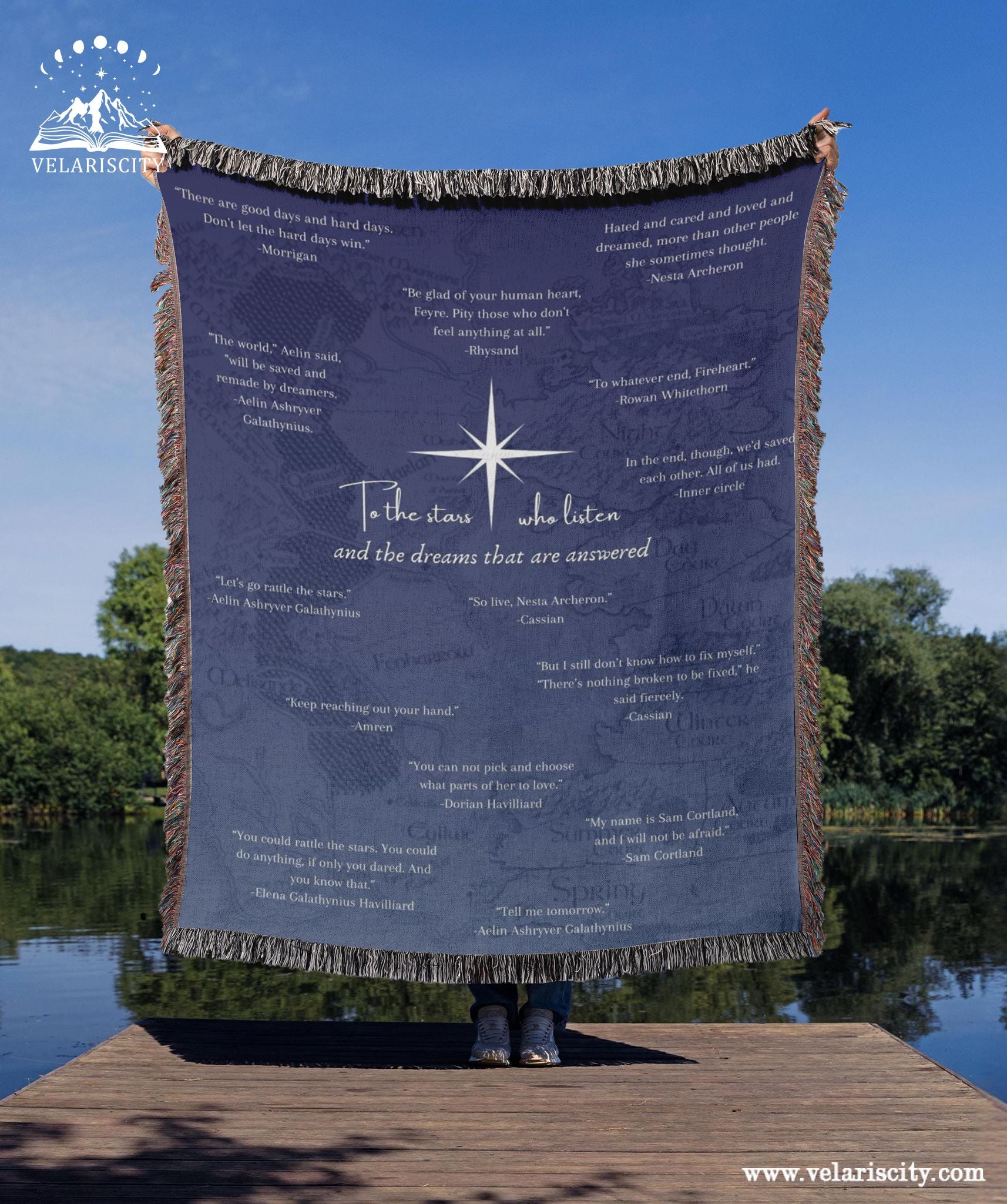 ACOTAR Woven Blanket, To the Stars Who Listen, Bookish Throw Featuring Aelin, Rhysand, Feyre & More, Cozy Gift for Fantasy Readers BKVLR24