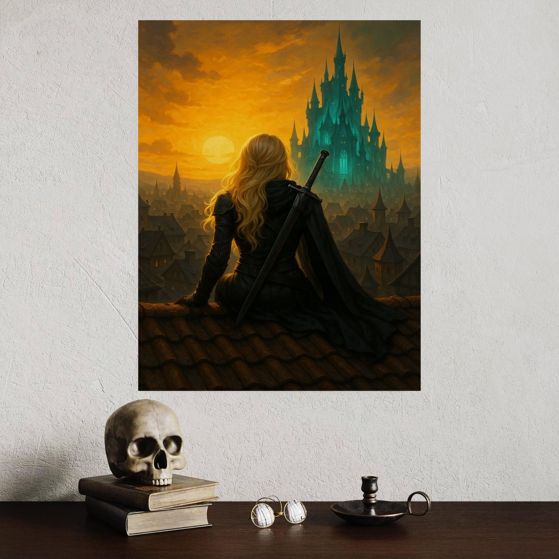 Celaena Sardothien Throne of Glass Wall Art, Fantasy Bookish Poster of Assassin Queen Over Castle, Sarah J Maas Inspired Decor Print VLRP60