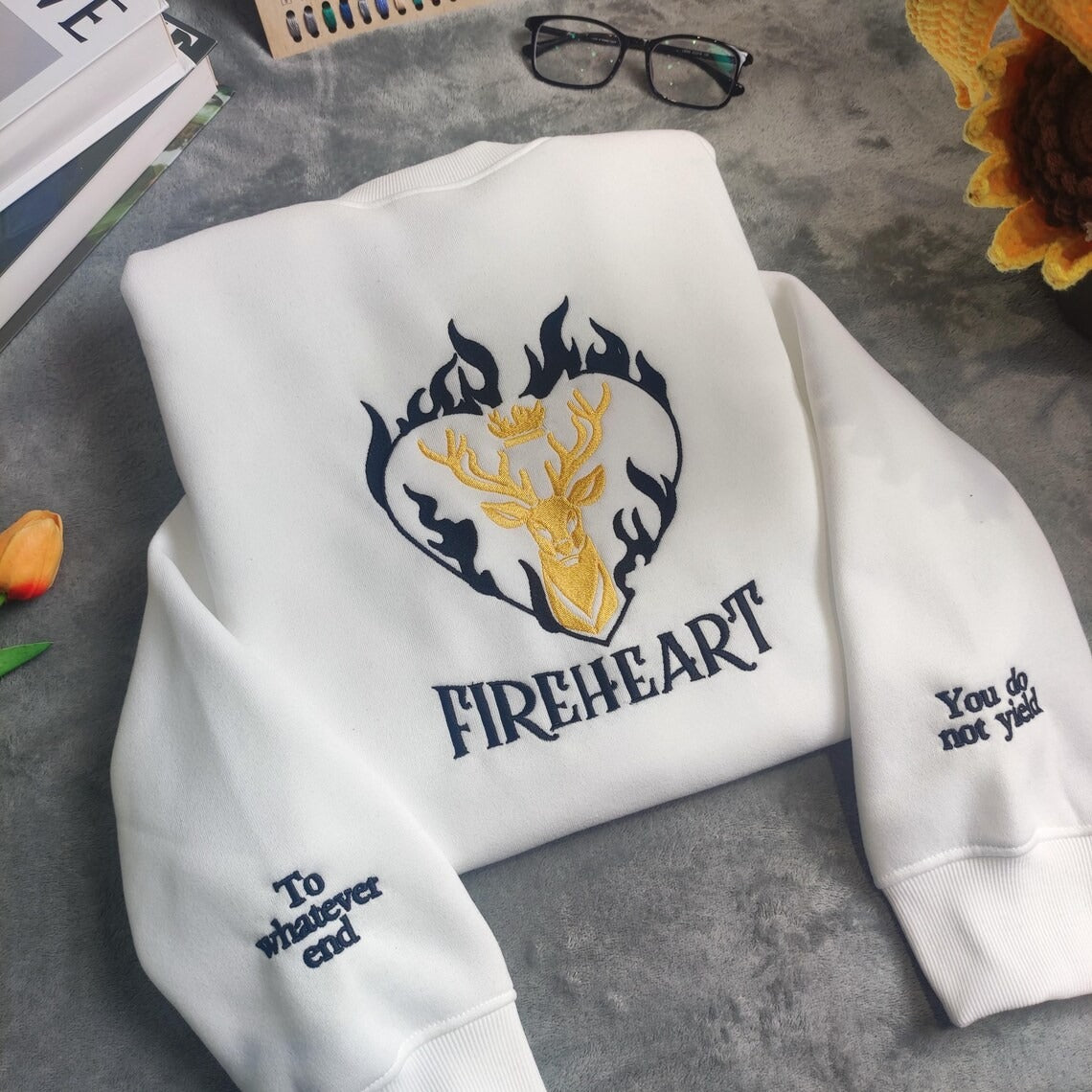 Embroidered Fireheart Sweatshirt, Throne Of Glass Embroidery Sweatshirt, Empire of Storms. VEMB20