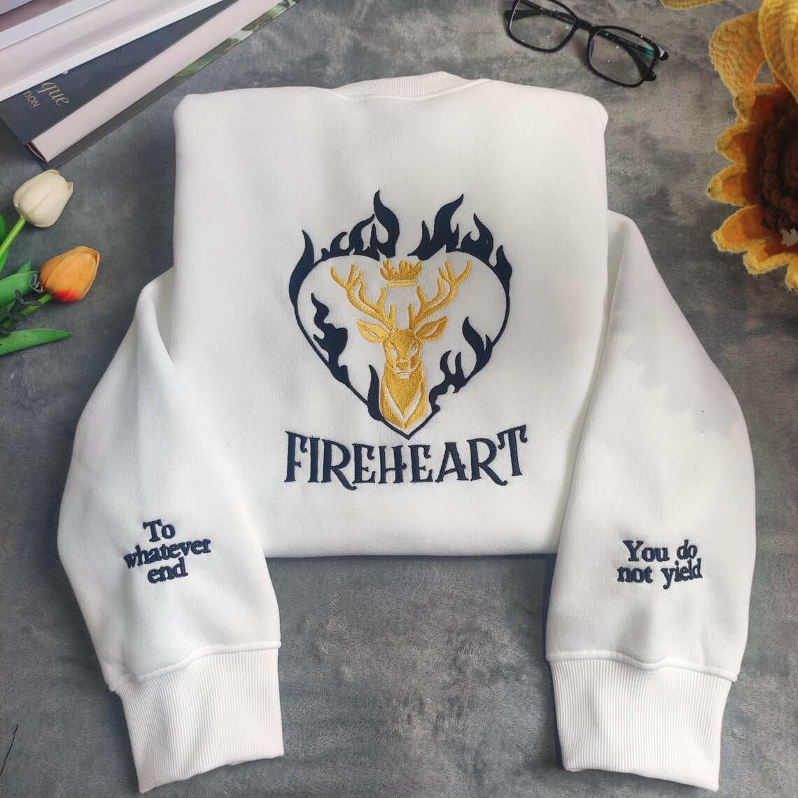 Embroidered Fireheart Sweatshirt, Throne Of Glass Embroidery Sweatshirt, Empire of Storms. VEMB20