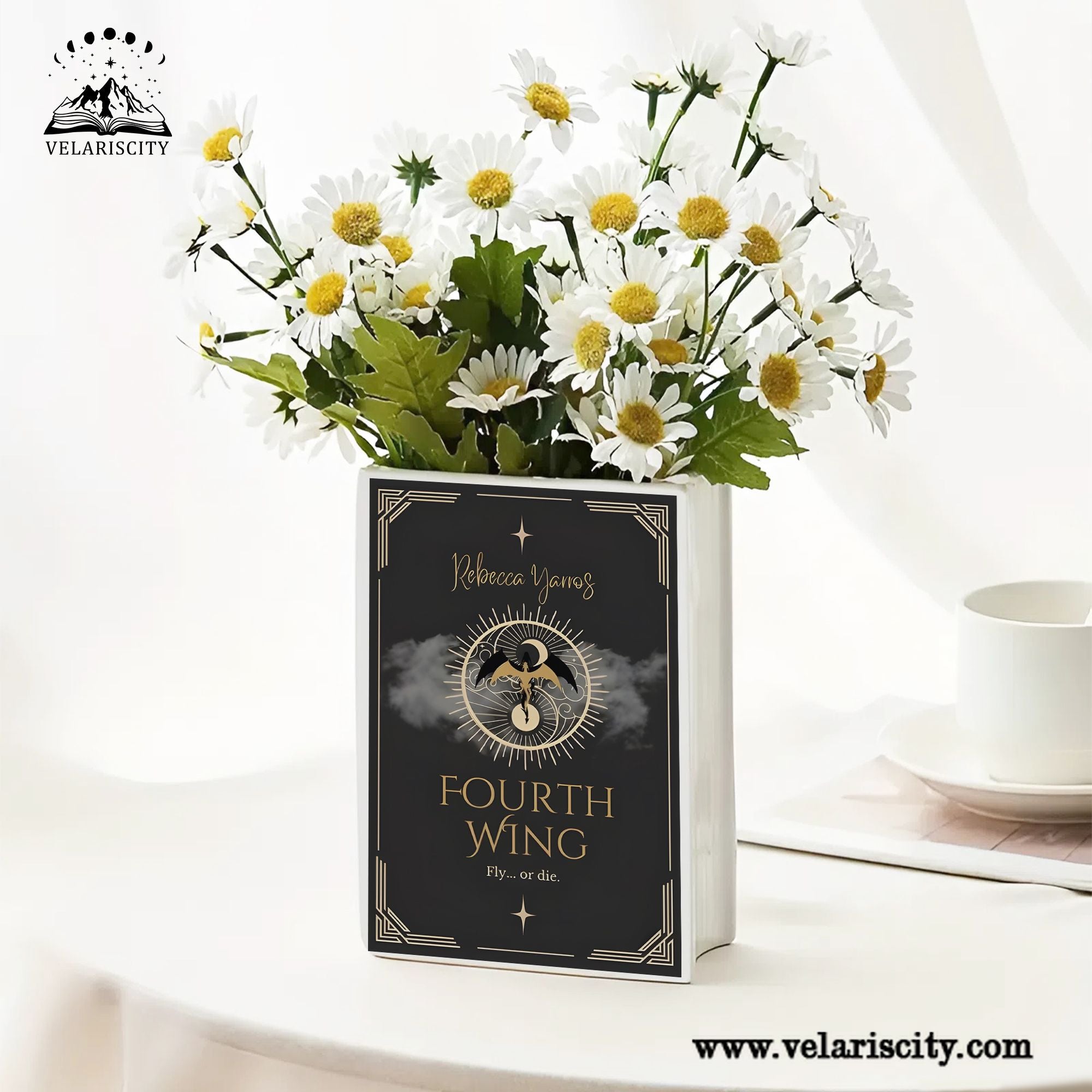 Fourth Wing Ceramic Book Vase, Fly or Die Edition, Ceramic Fantasy Vase for Book Lovers, Dragon Decor Inspired by The Empyrean Series CVVRL25