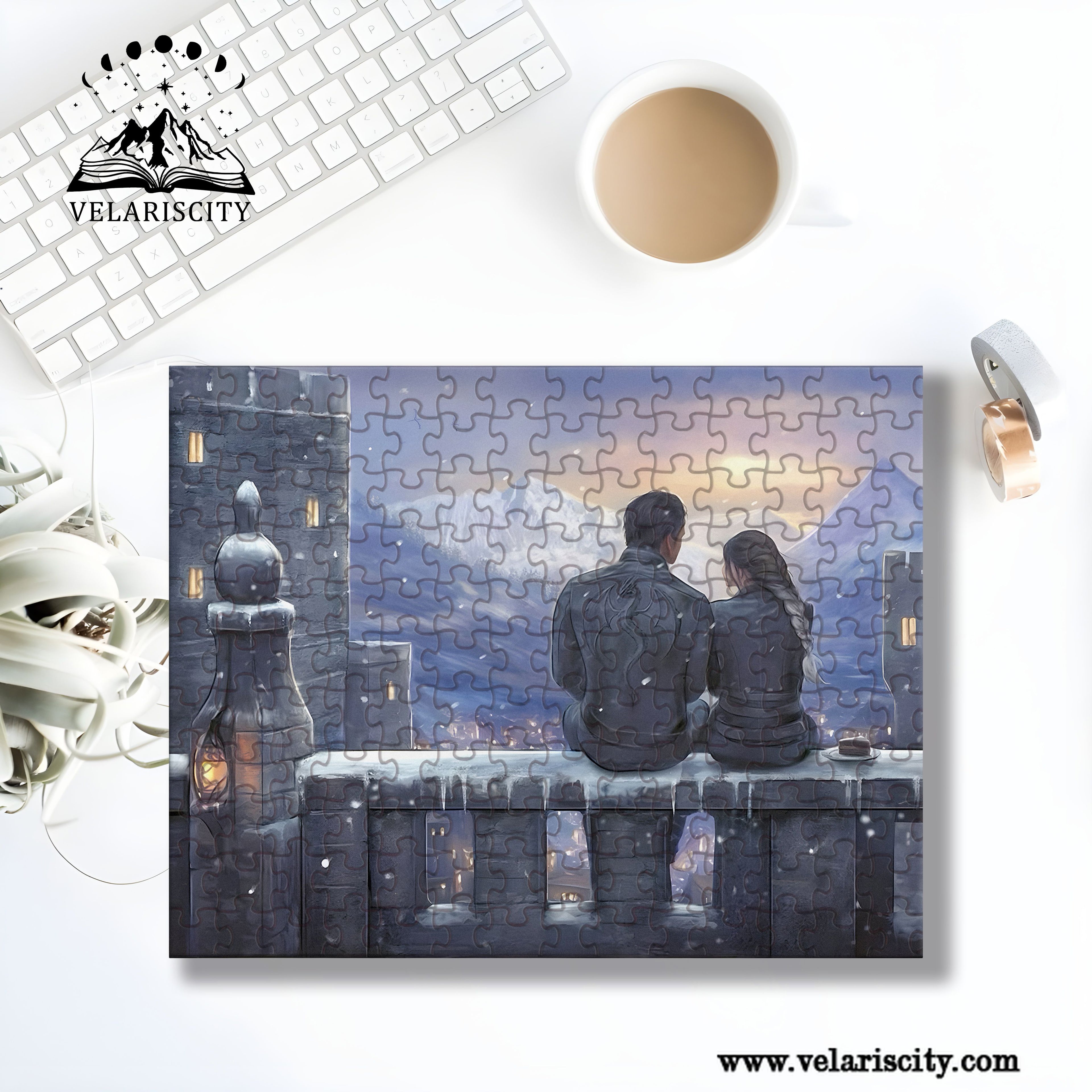 Fourth Wing Puzzle Violet & Xaden, Romantic Balcony Scene, Fantasy Wooden Jigsaw Puzzle Bookish Gift PVLR25