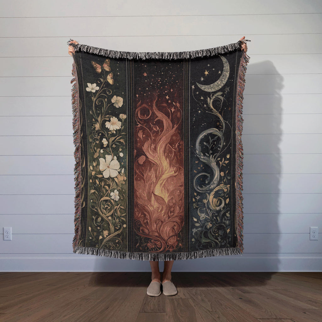 Feyre's Painted Dresser Triptych Woven Blanket - ACOTAR Merch for Bookish Fans, SJM Decor, Romantasy Gift, Archeron Sisters Inspired Blanket BKVLR25
