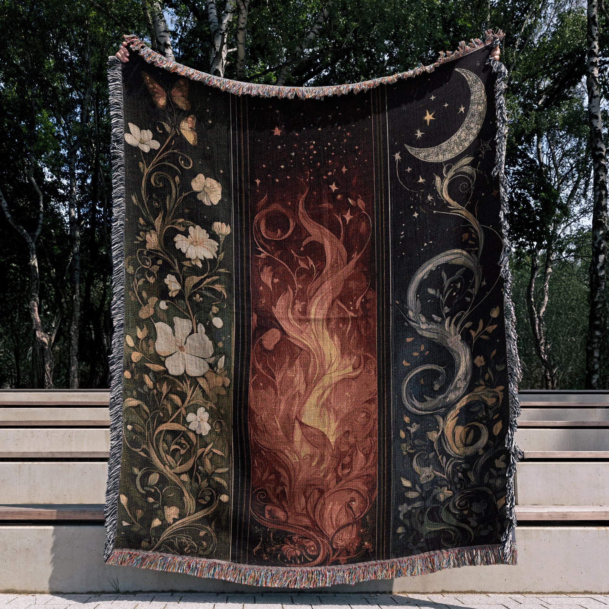 Feyre's Painted Dresser Triptych Woven Blanket - ACOTAR Merch for Bookish Fans, SJM Decor, Romantasy Gift, Archeron Sisters Inspired Blanket BKVLR25