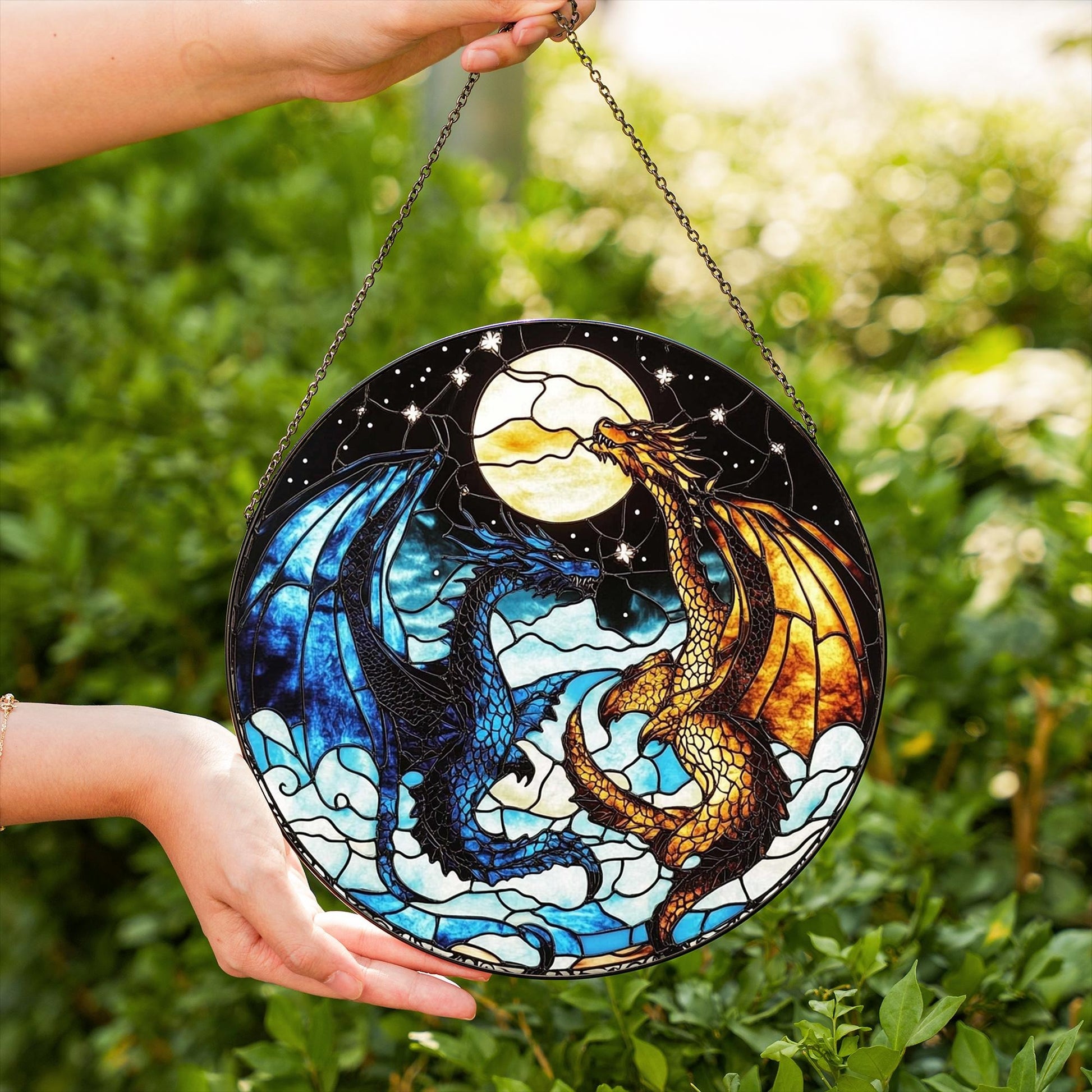 Fourth Wing Dragon Suncatcher Ornament, Tairn & Andarna Ornament for Readers, Book Lover Gifts, Holiday Ornament, Onyx Storm Stained Glass SGVLR24