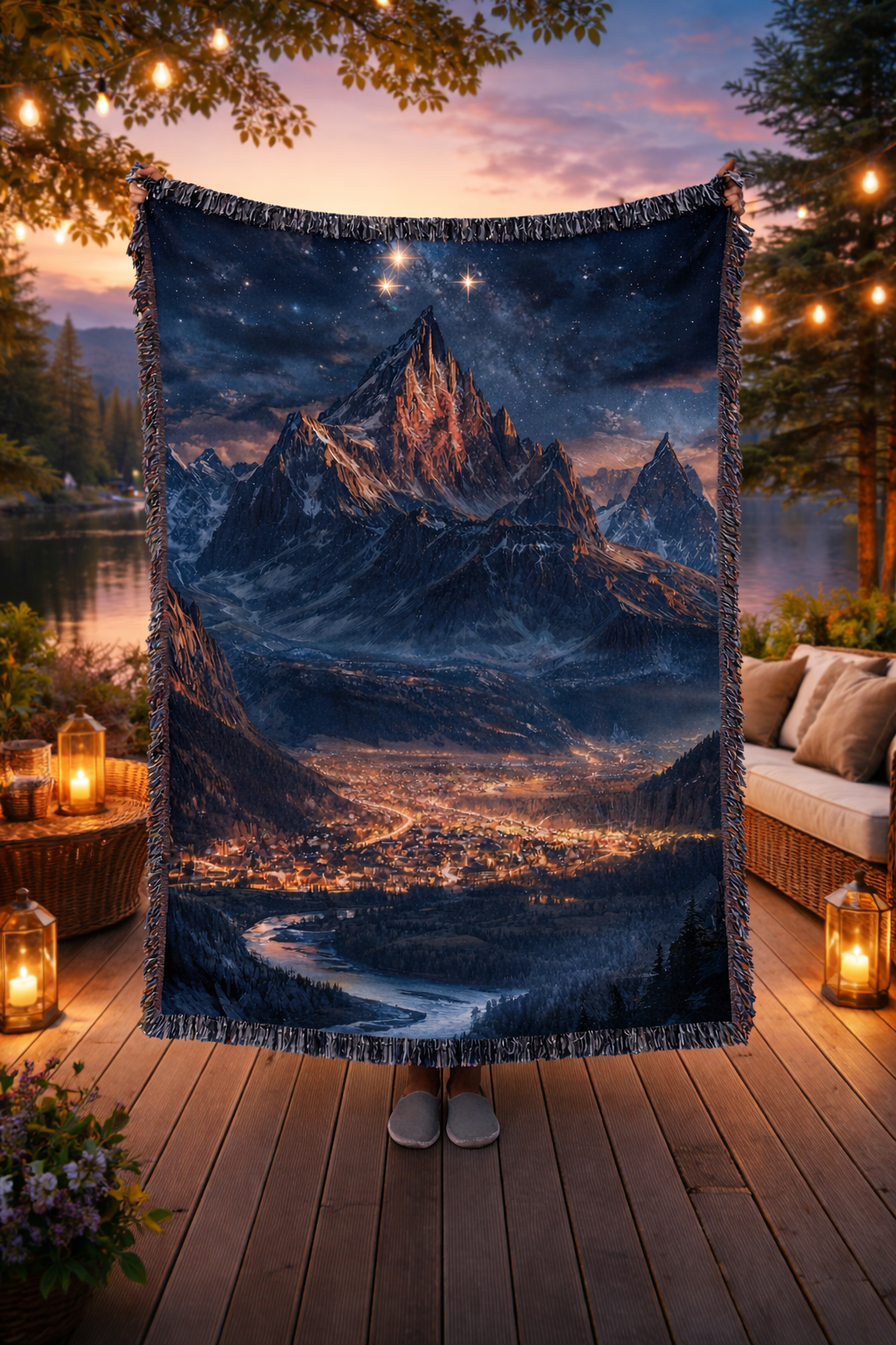 ACOTAR Inspired Woven Blanket, Velaris Mountain City Throw, Night Court Fantasy Home Decor, Gift for Romantasy Readers BKVLR24