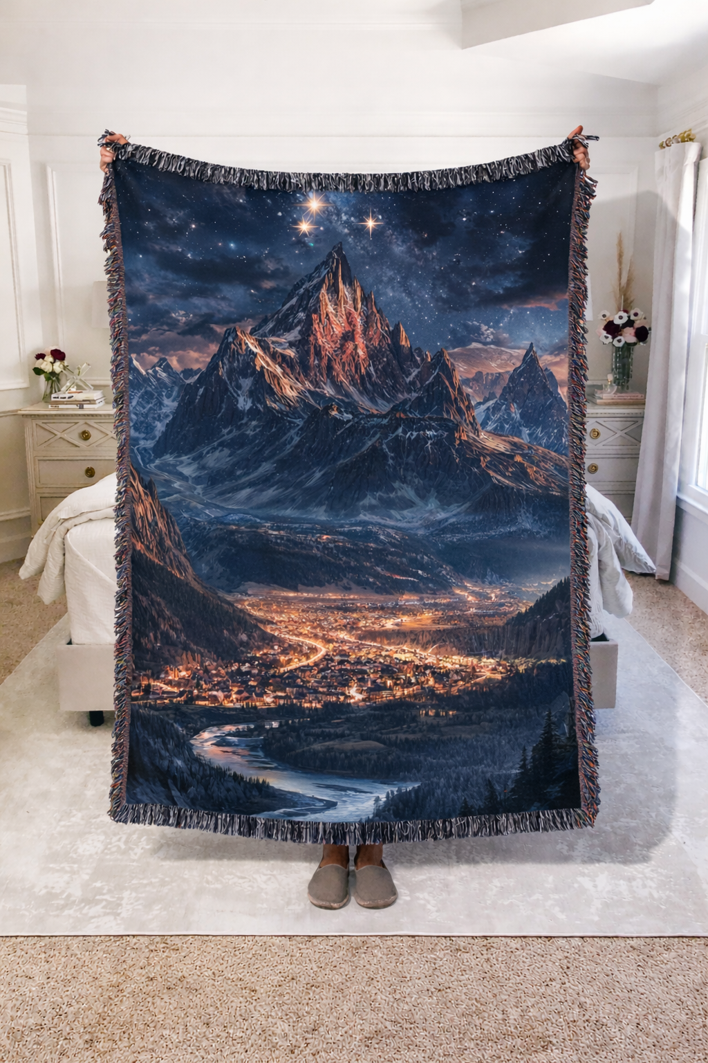 ACOTAR Inspired Woven Blanket, Velaris Mountain City Throw, Night Court Fantasy Home Decor, Gift for Romantasy Readers BKVLR24