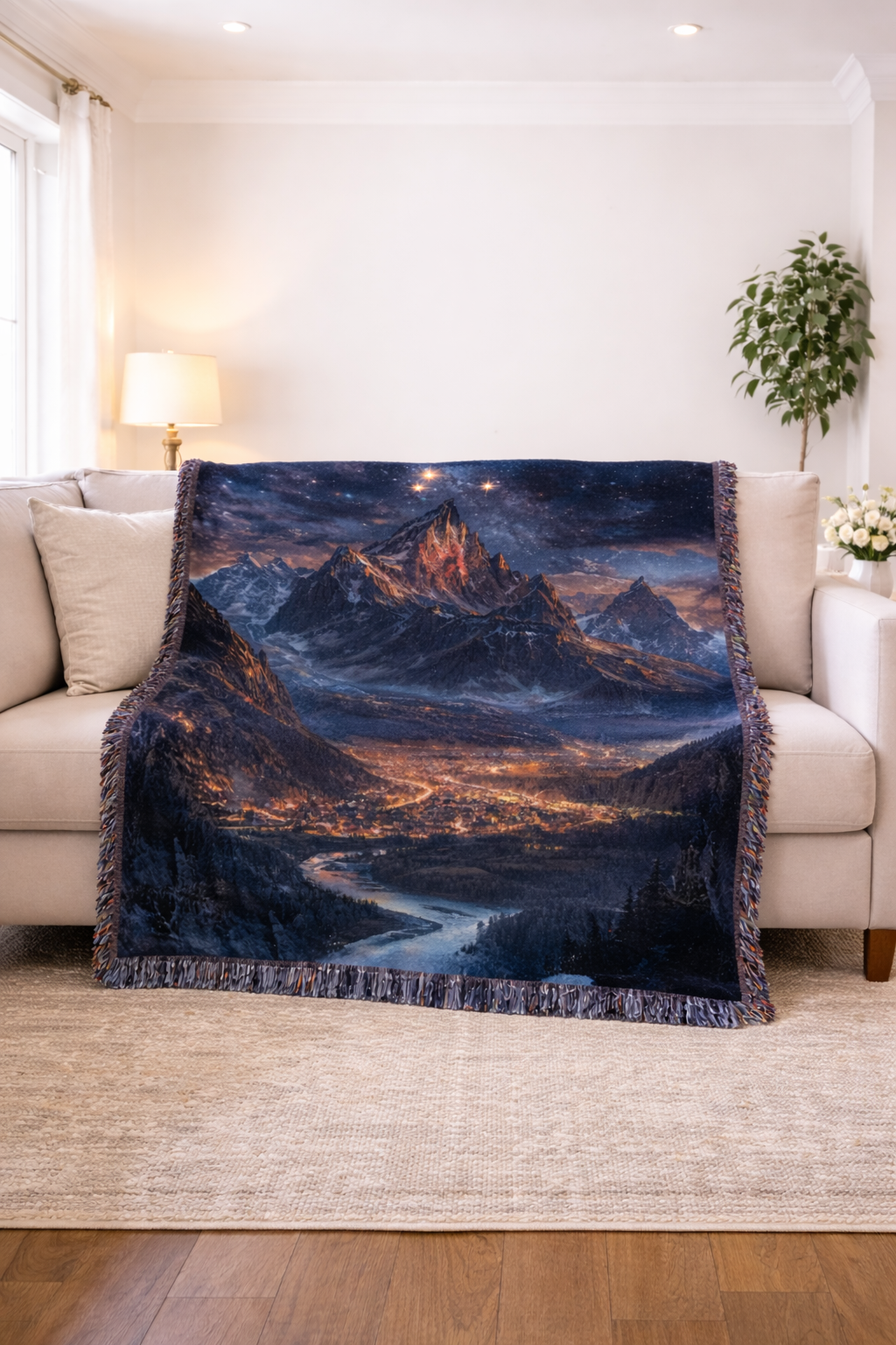 ACOTAR Inspired Woven Blanket, Velaris Mountain City Throw, Night Court Fantasy Home Decor, Gift for Romantasy Readers BKVLR24