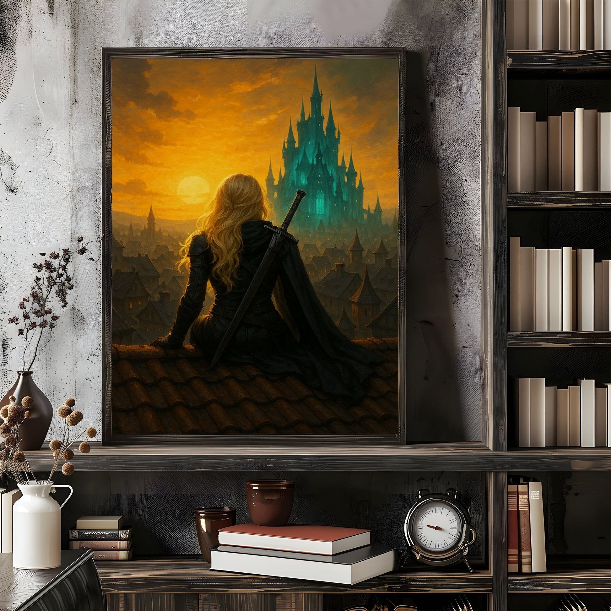 Celaena Sardothien Throne of Glass Wall Art, Fantasy Bookish Poster of Assassin Queen Over Castle, Sarah J Maas Inspired Decor Print VLRP60