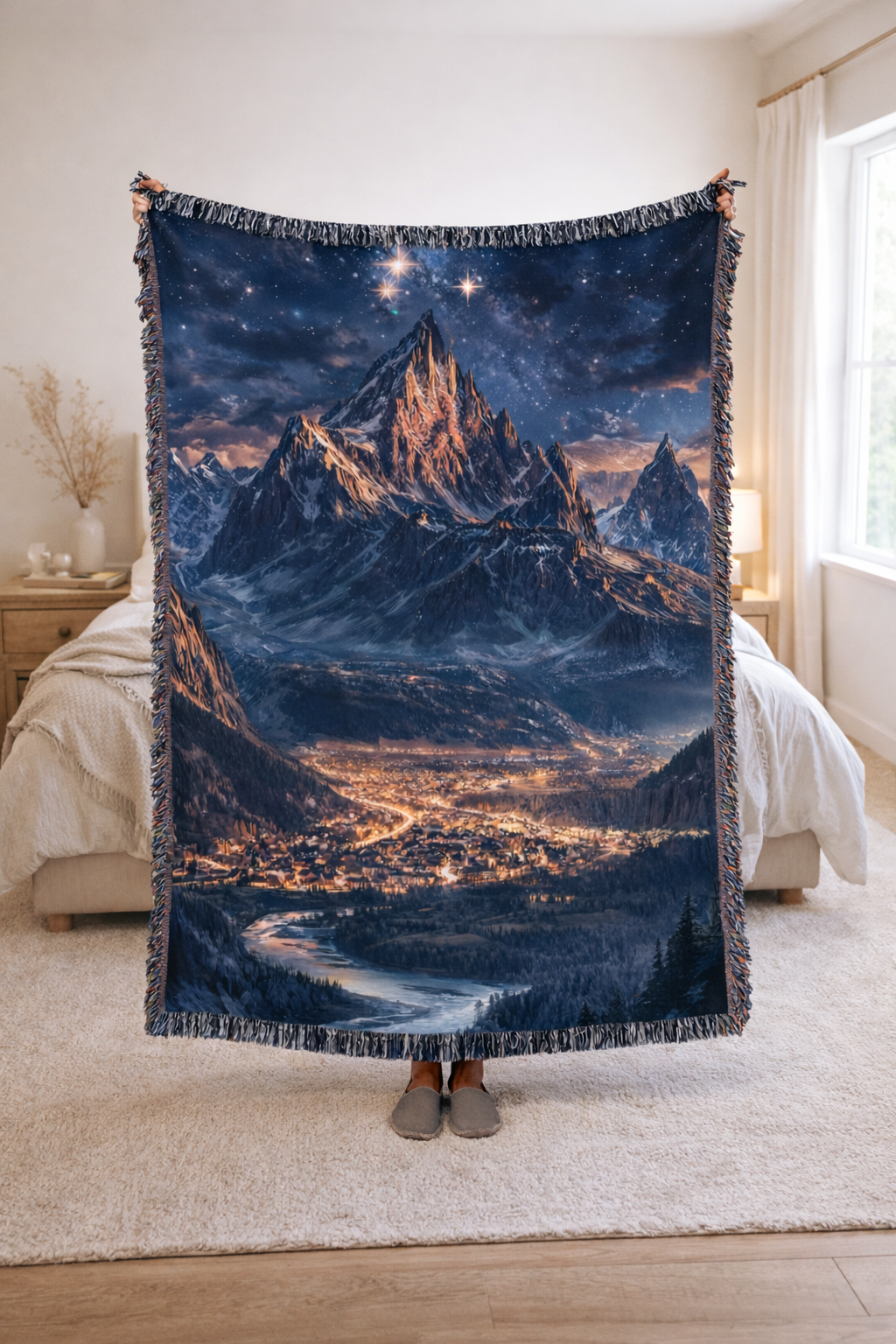 ACOTAR Inspired Woven Blanket, Velaris Mountain City Throw, Night Court Fantasy Home Decor, Gift for Romantasy Readers BKVLR24