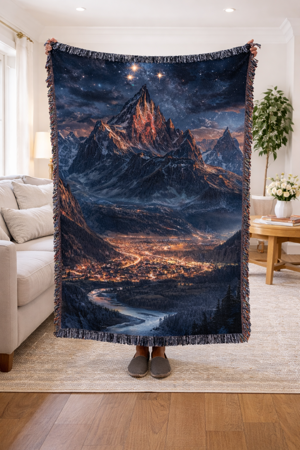 ACOTAR Inspired Woven Blanket, Velaris Mountain City Throw, Night Court Fantasy Home Decor, Gift for Romantasy Readers BKVLR24