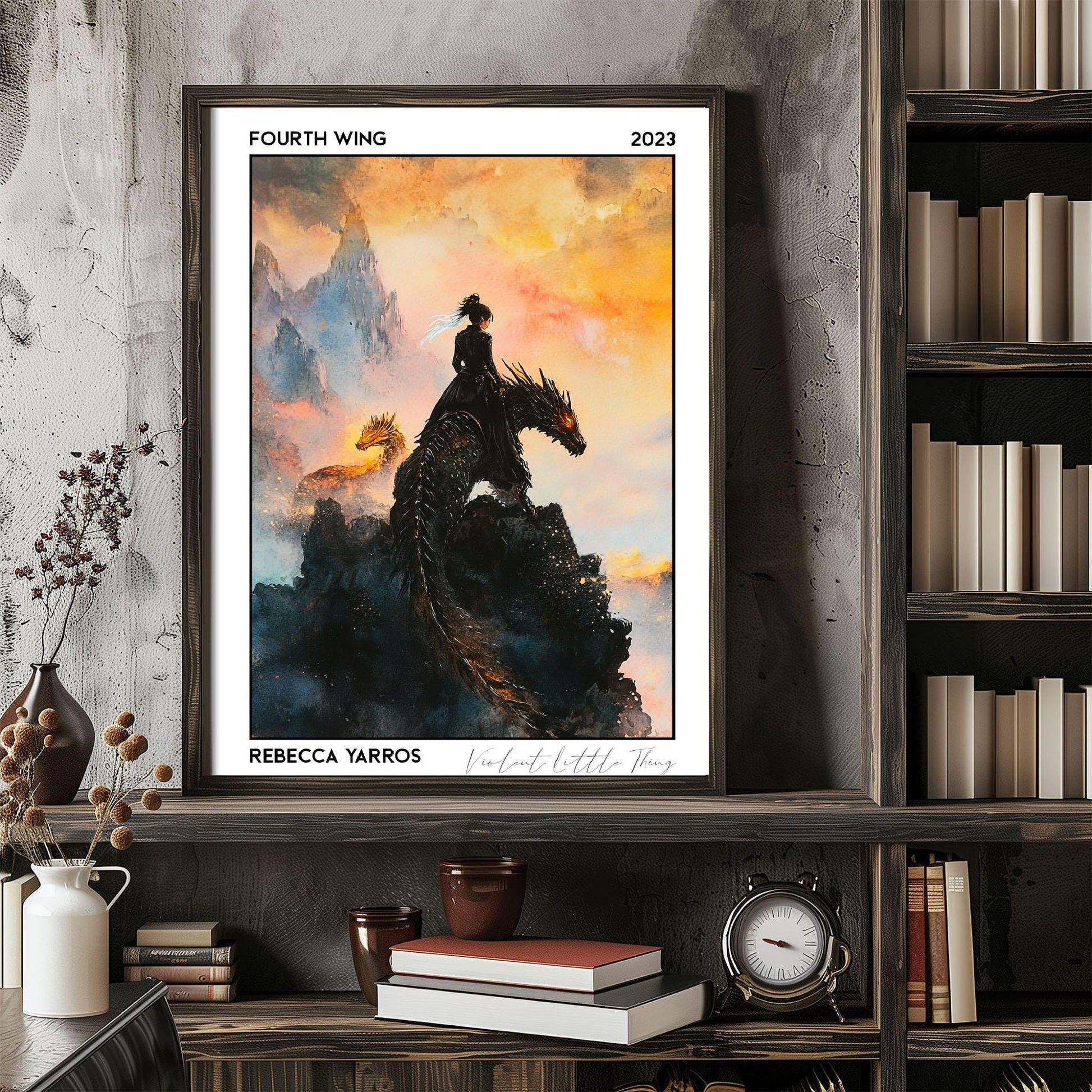Fourth Wing Watercolor Print - Rebecca Yarros Book Art, The Empyrean Poster, Rebecca Yarros Poster, Gift For Fan VLRP06