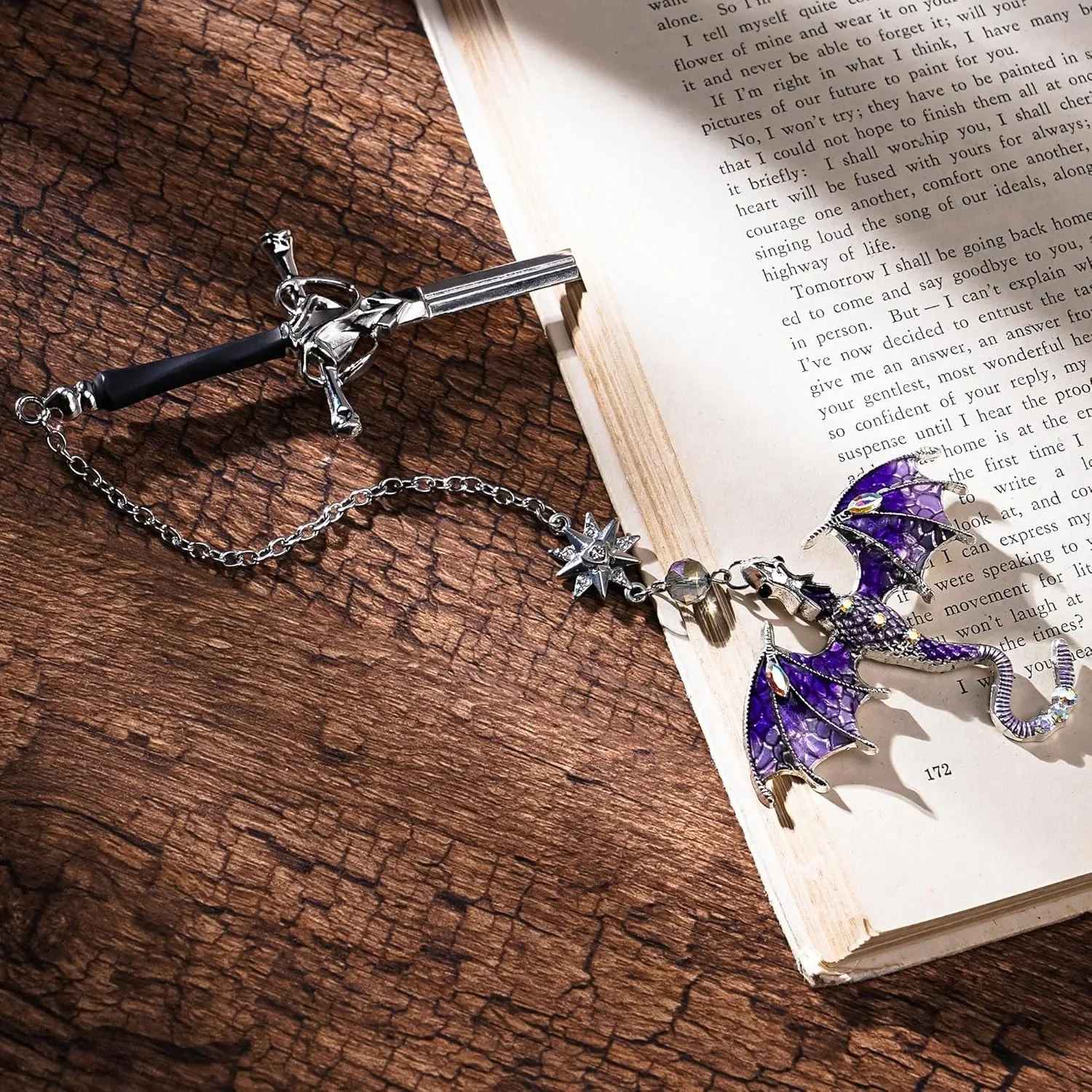 Dragon Sword Fantasy Bookmark, Birthday Gifts for Readers, Book Lover Silver Metal Charm, Bookmarks Unique Gift For Women Men Bookish