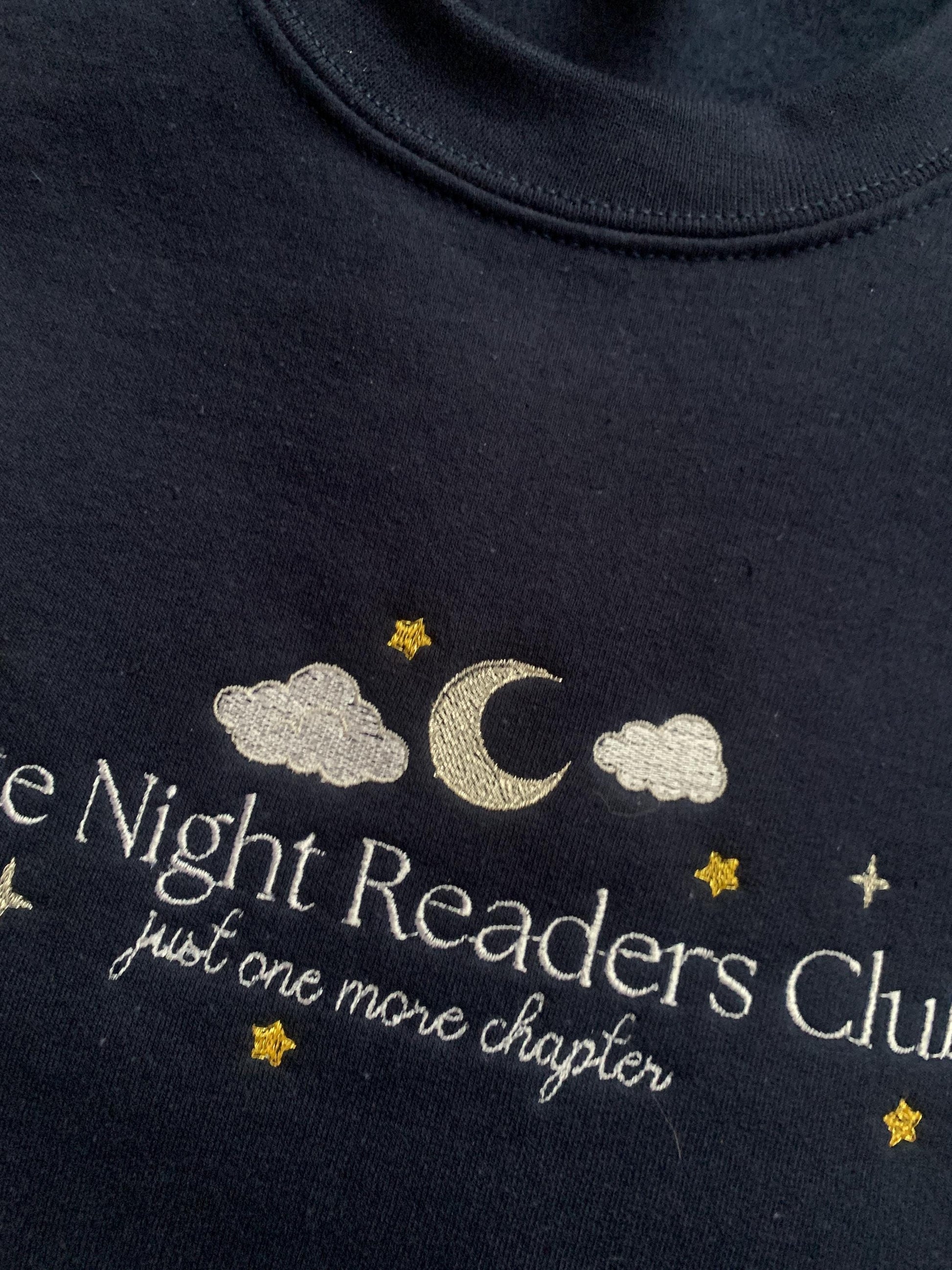 Embroidered Navy Crewneck Sweatshirt, Late Night Readers Club, Book Club Sweater, Gift For Her, Book Lover Gift, Custom Sweater for Readers
