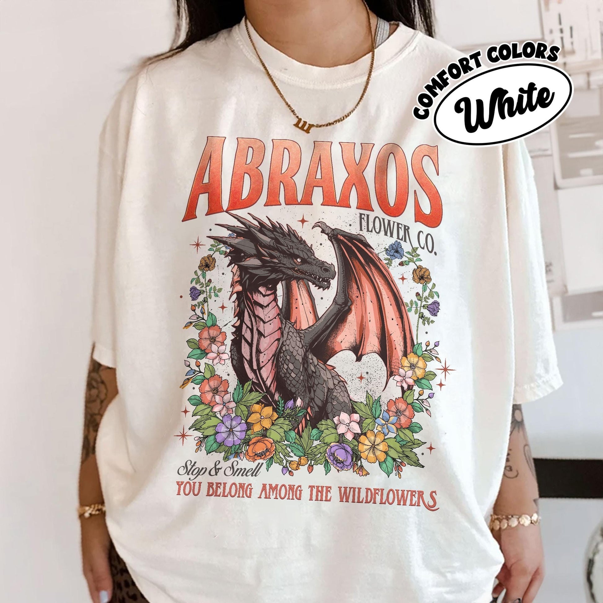 Abraxos Wyvern Comfort Colors Shirt, Manon Blackbeak Throne Of Glass Tee, Abraxos flower Co Shirts, Dragon Flower SJM, Bookish Gift CFVLR88