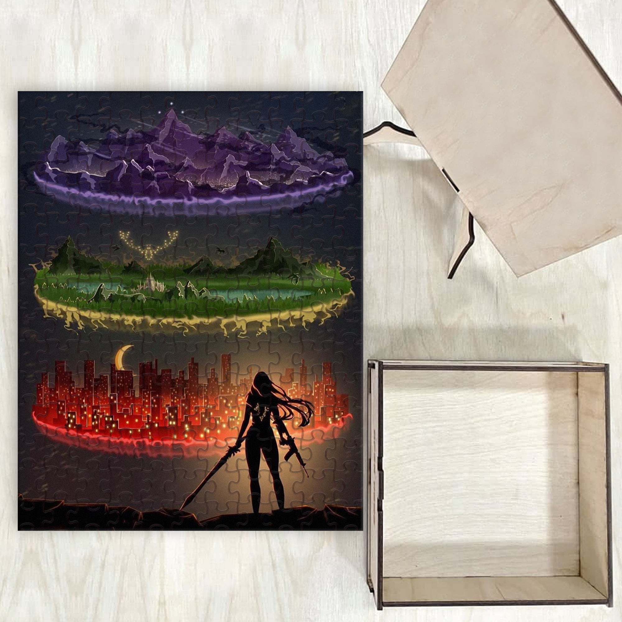 Sarah J Maas Puzzle Worlds Crossover, ACOTAR Velaris, Throne of Glass Terrasen & Crescent City Lunathion, Fantasy Jigsaw PVLR26