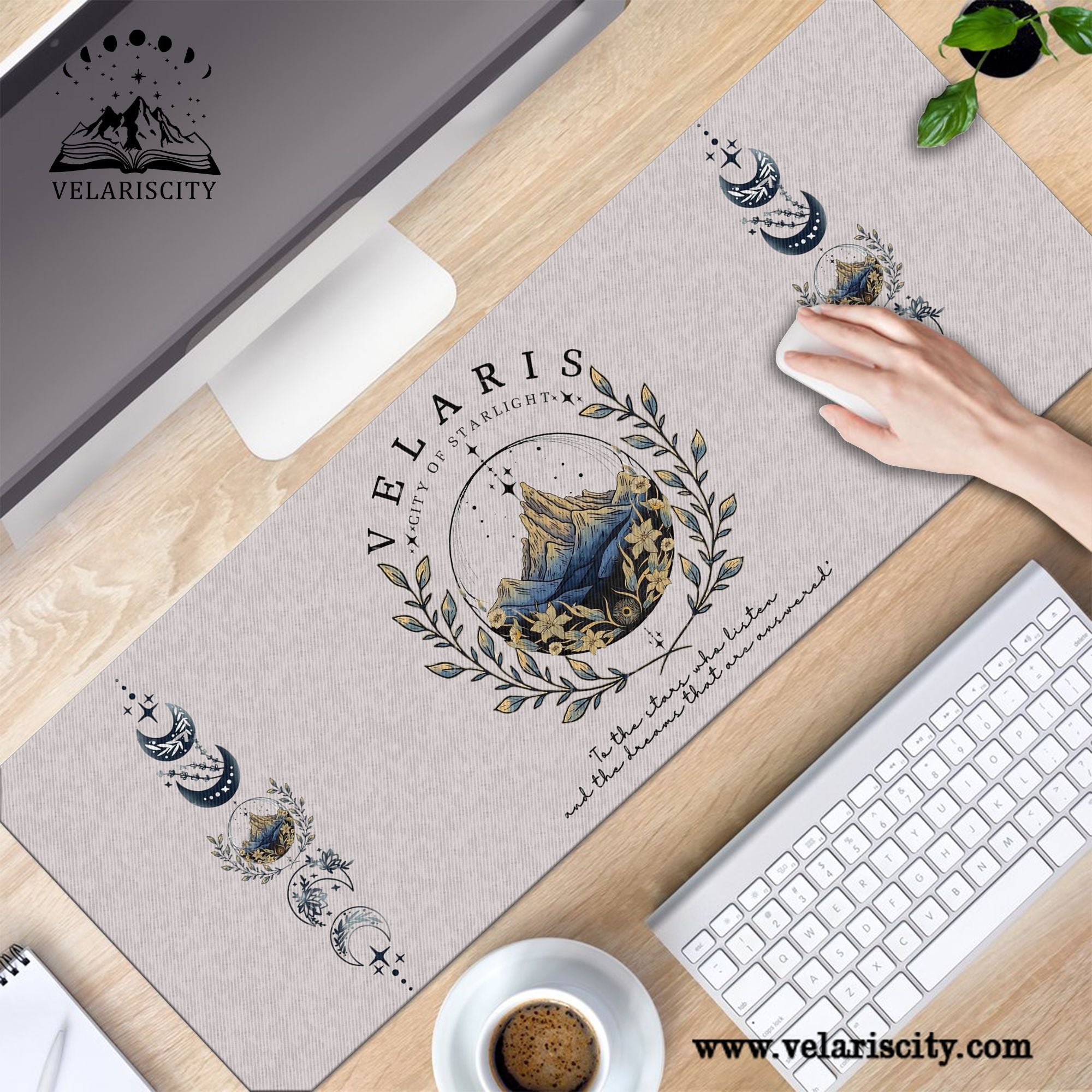 Velaris Desk Mat, "To the stars who listen and the dreams that are answered" Mouse Pad, A Court of Thorns and Roses Fantasy Desk Pad DMVLR07