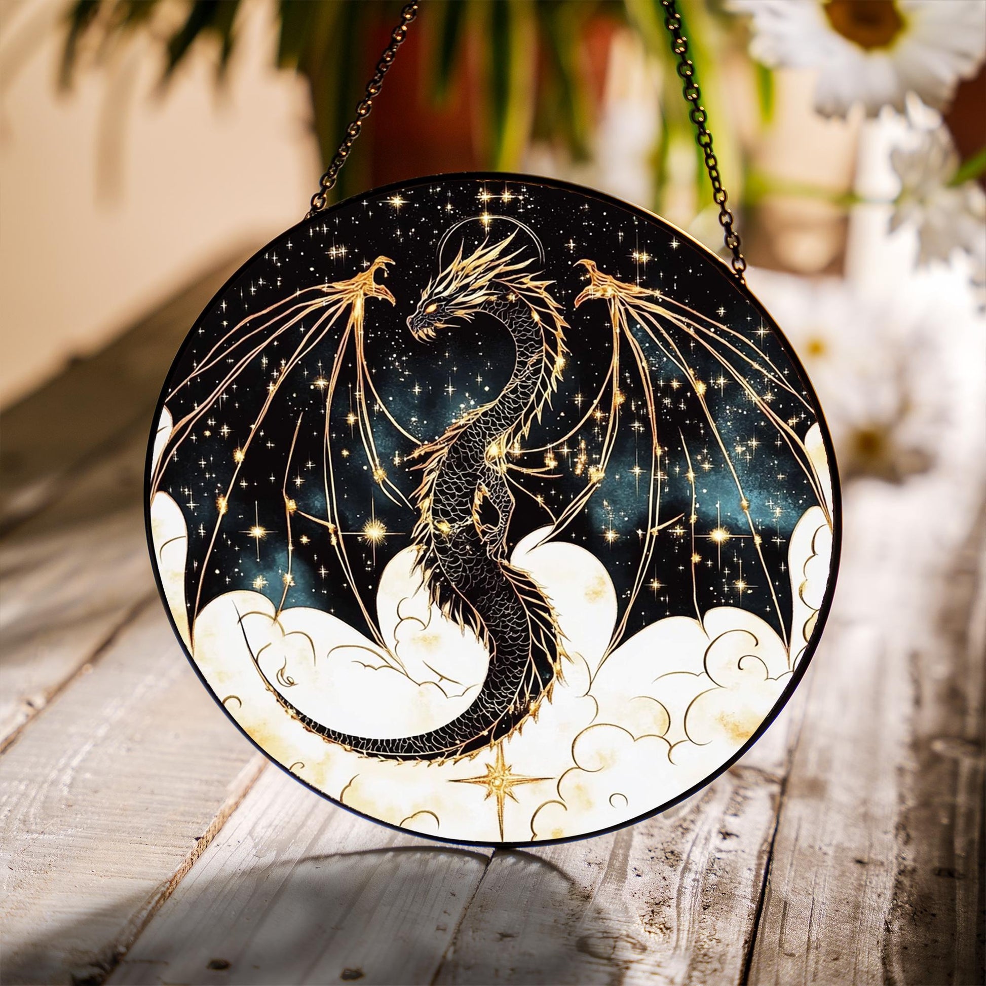 Fourth Wing Dragon Suncatcher Ornament, Tairn & Andarna Ornament for Readers, Book Lover Gifts, Holiday Ornament, Onyx Storm Stained Glass SGVLR25