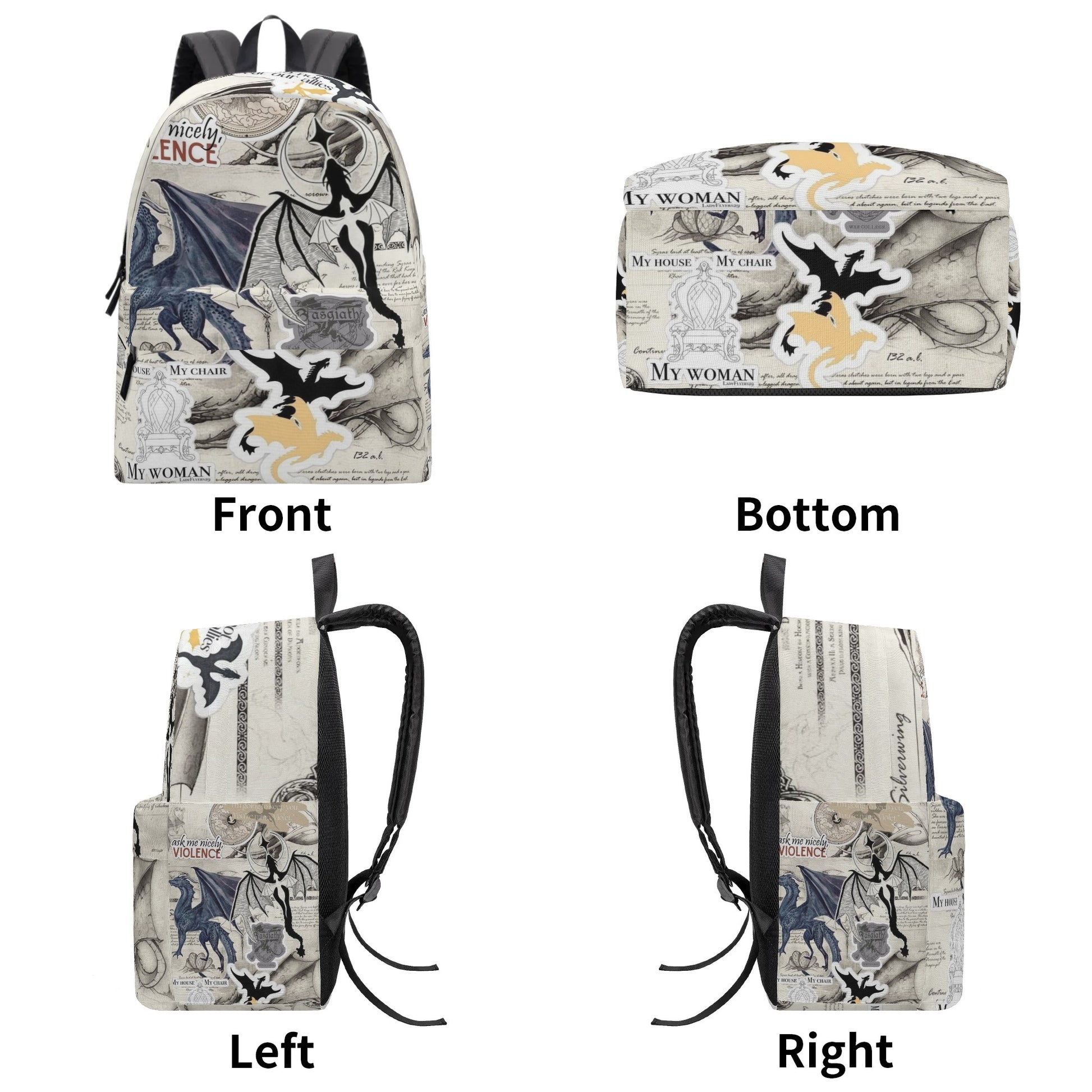 Fourth Wing Backpack, Dragon Collage Design, Fantasy Book Bag, Book Lover Gift BPVLR25
