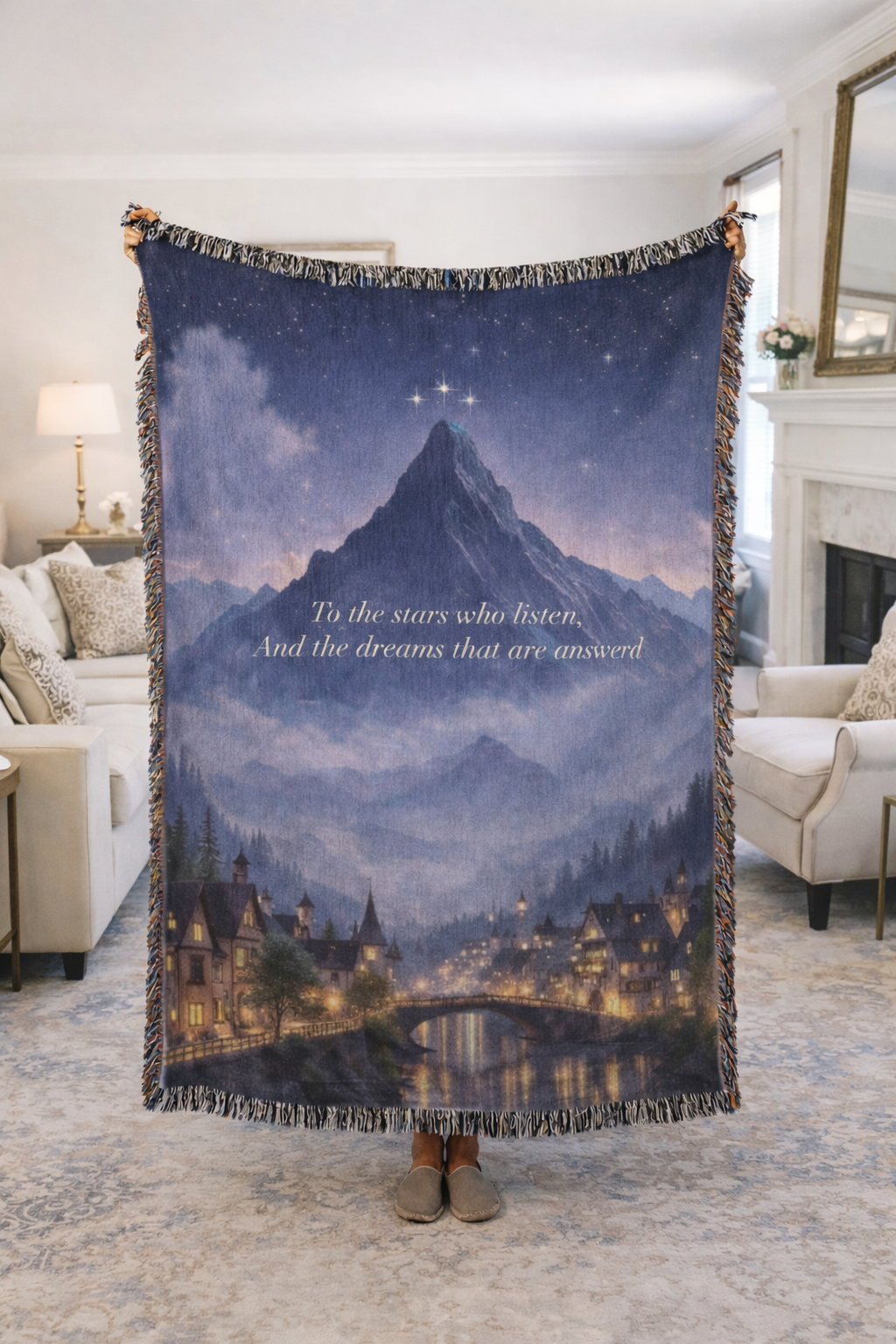 To the Stars Who Listen Woven Blanket, ACOTAR Inspired Quote Throw, Velaris Fantasy Home Decor, Gift for Readers BKVLR25