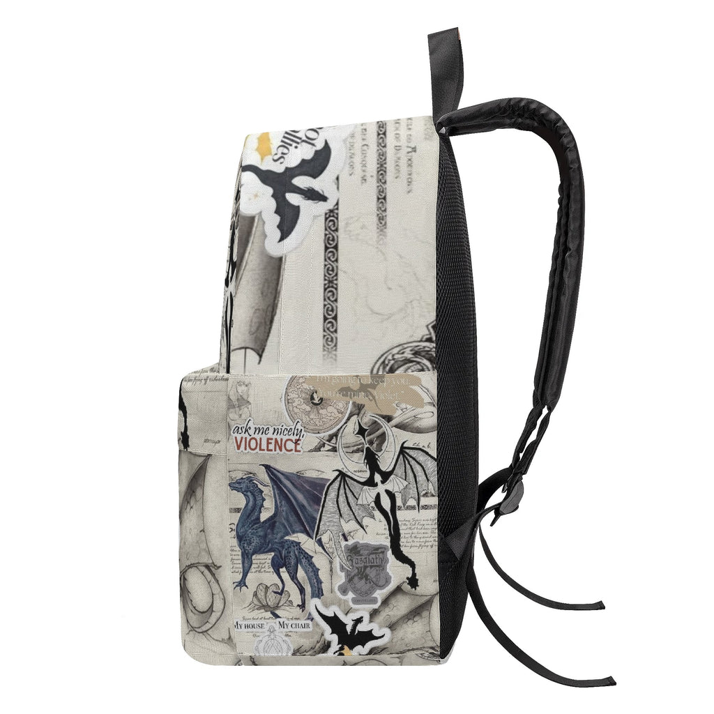 Fourth Wing Backpack, Dragon Collage Design, Fantasy Book Bag, Book Lover Gift BPVLR25