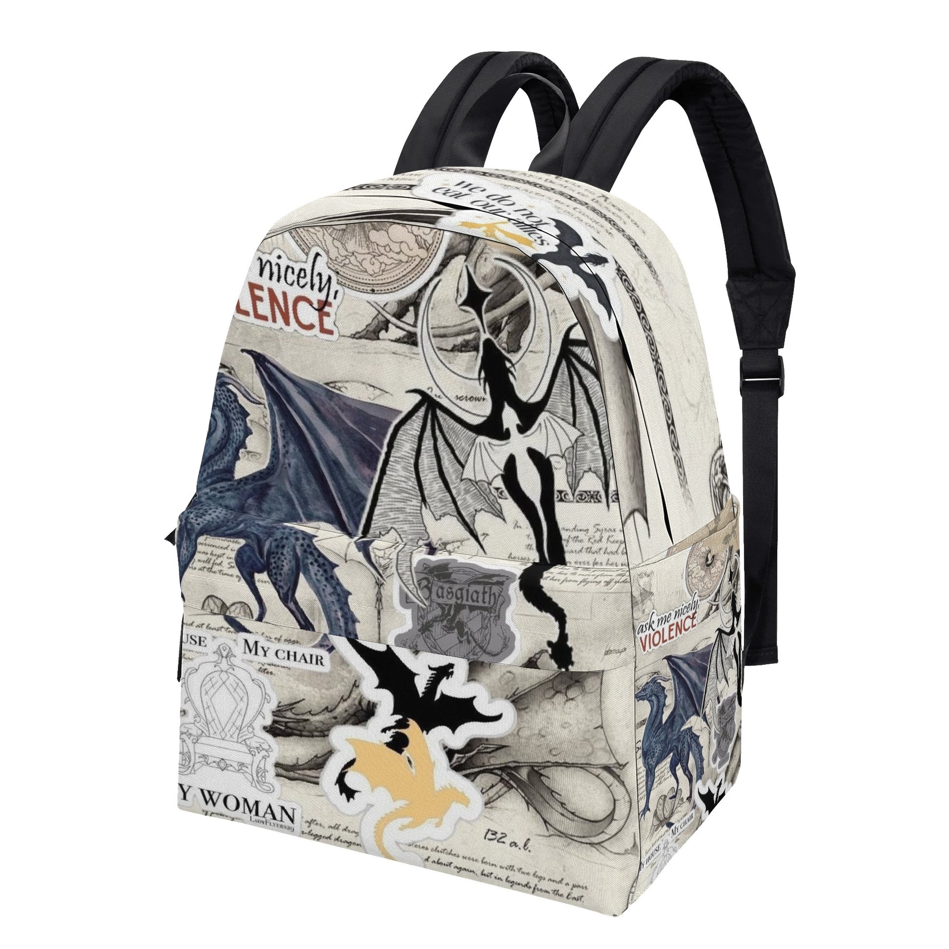 Fourth Wing Backpack, Dragon Collage Design, Fantasy Book Bag, Book Lover Gift BPVLR25