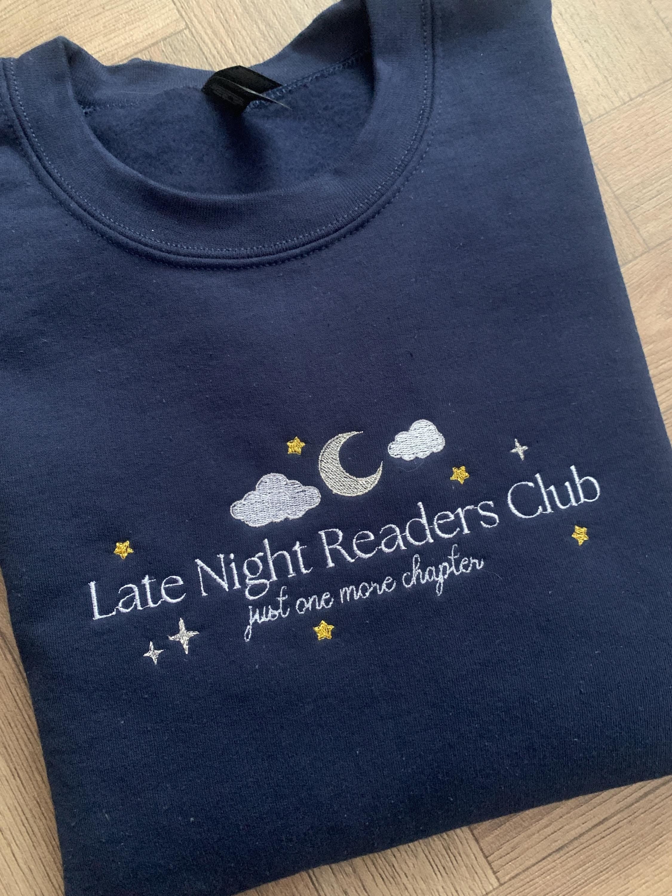 Embroidered Navy Crewneck Sweatshirt, Late Night Readers Club, Book Club Sweater, Gift For Her, Book Lover Gift, Custom Sweater for Readers