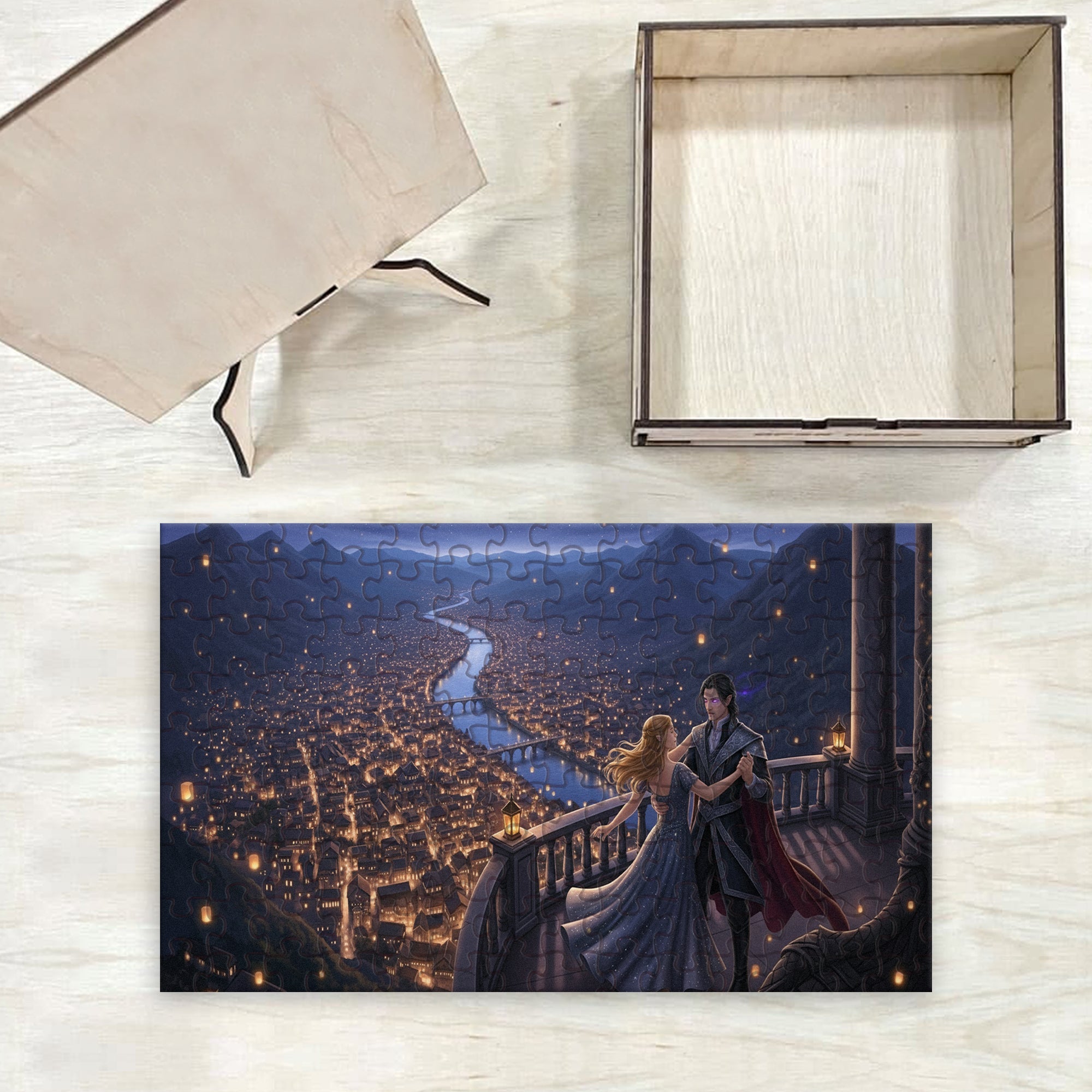 ACOTAR Puzzle Feyre & Rhysand Dancing in Velaris, City of Starlight Fantasy Wooden Jigsaw Puzzle Bookish Gift PVLR27