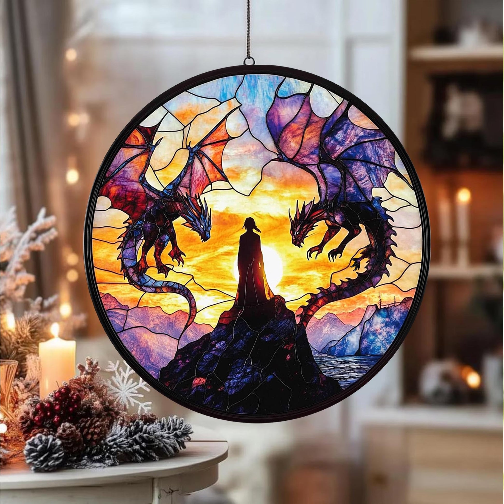 Fourth Wing Dragon Acrylic Ornament, Tairn & Andarna Suncatcher for Readers, Book Lover Gifts, Onyx Storm Stained Glass Suncatchers SGVLR26