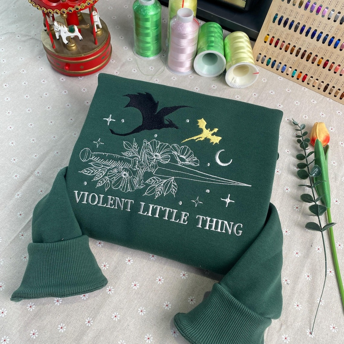 Embroidered Violent Little Thing Sweatshirt, Fourth sweatshirt, Dragon Sweatshirt. VEMB25