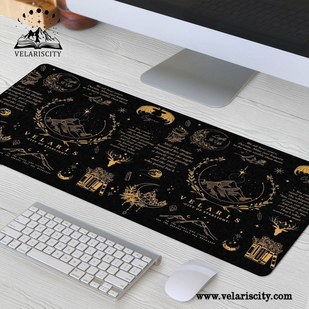 Velaris Desk Mat Black & Gold, ACOTAR City of Starlight Mouse Pad, A Court of Thorns and Roses Desk Pad DMVLR08