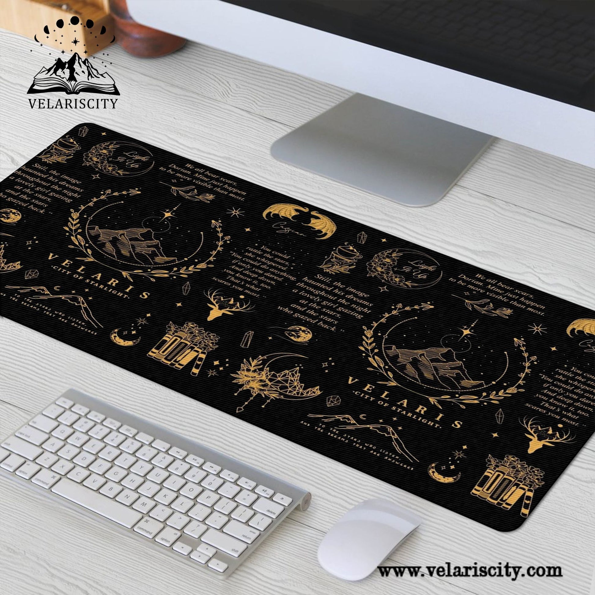 Velaris Desk Mat Black & Gold, ACOTAR City of Starlight Mouse Pad, A Court of Thorns and Roses Desk Pad DMVLR08