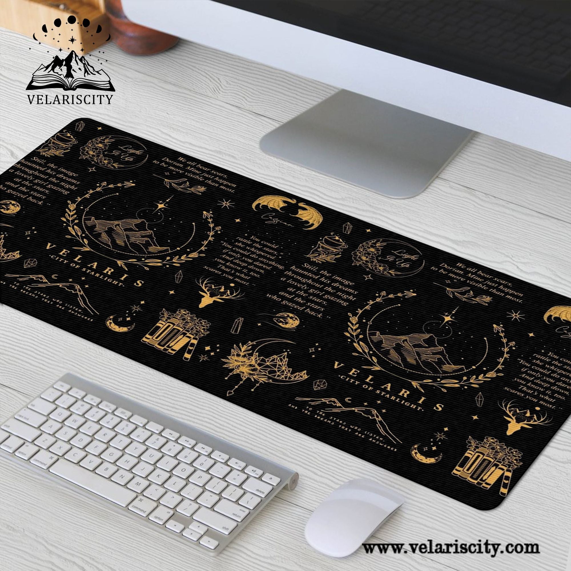 Velaris Desk Mat Black & Gold, ACOTAR City of Starlight Mouse Pad, A Court of Thorns and Roses Desk Pad DMVLR08