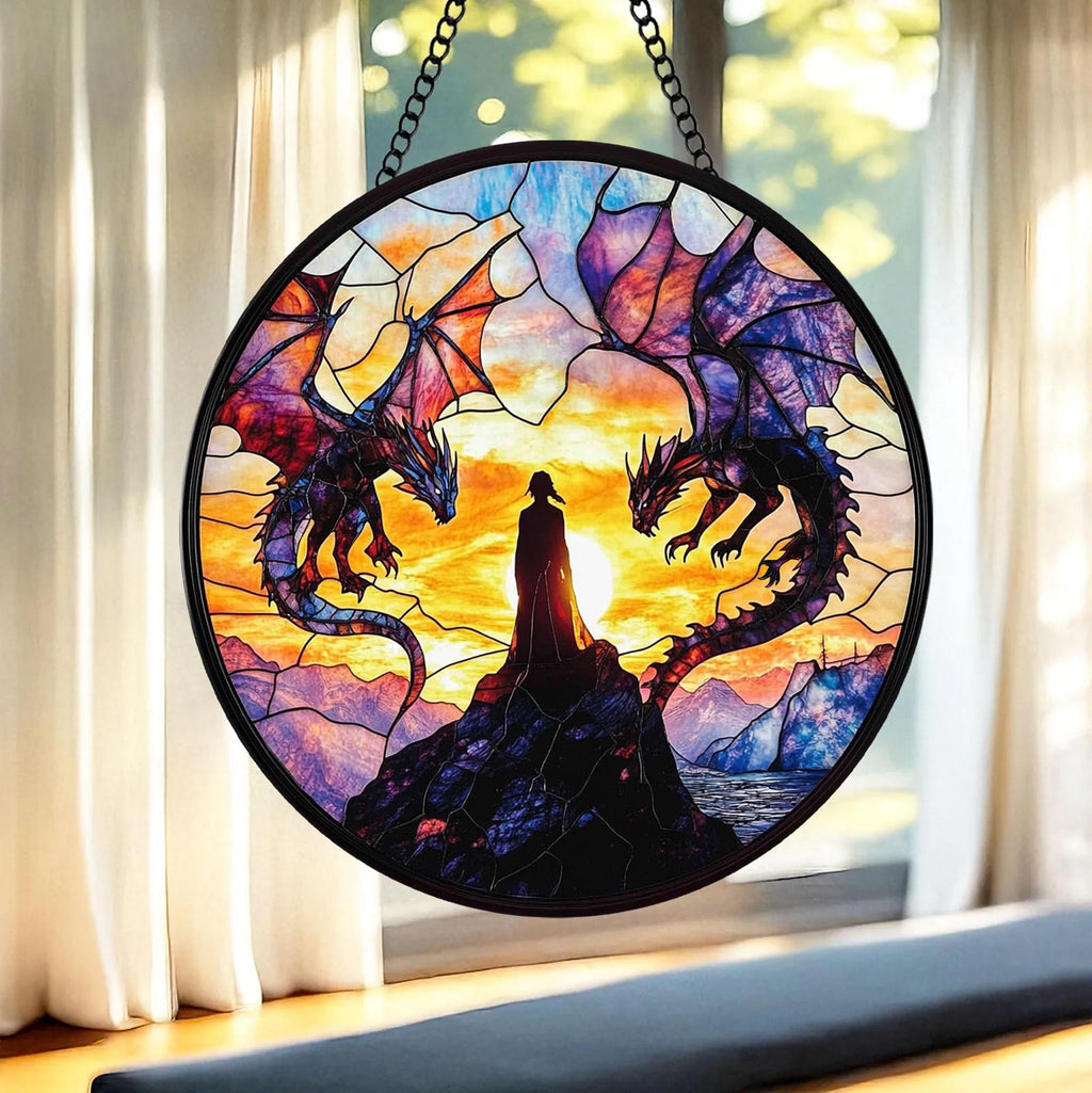 Fourth Wing Dragon Acrylic Ornament, Tairn & Andarna Suncatcher for Readers, Book Lover Gifts, Onyx Storm Stained Glass Suncatchers SGVLR26