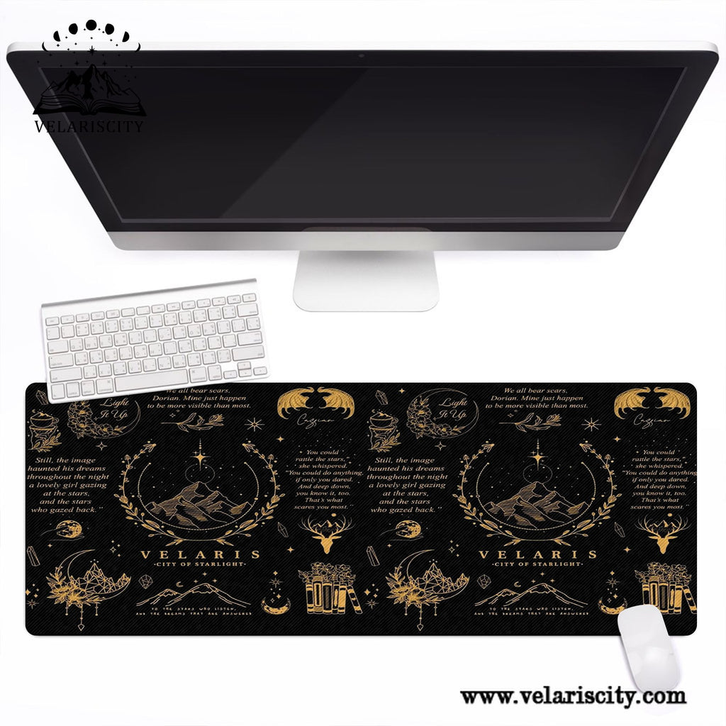 Velaris Desk Mat Black & Gold, ACOTAR City of Starlight Mouse Pad, A Court of Thorns and Roses Desk Pad DMVLR08