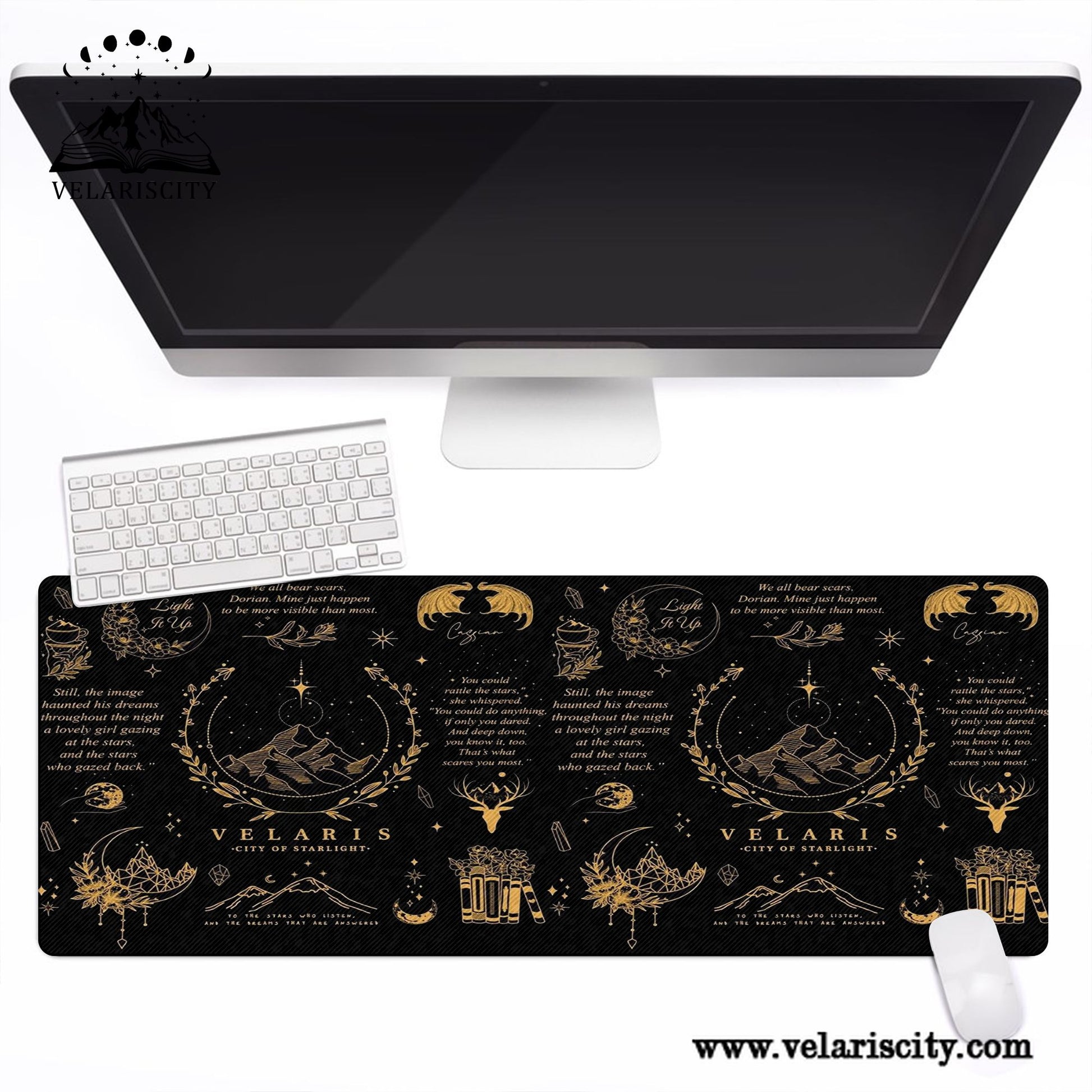 Velaris Desk Mat Black & Gold, ACOTAR City of Starlight Mouse Pad, A Court of Thorns and Roses Desk Pad DMVLR08