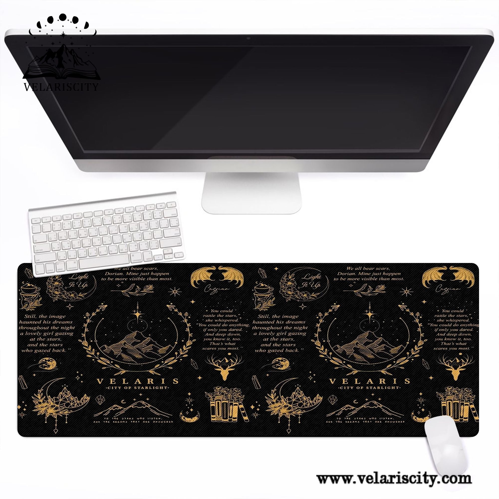 Velaris Desk Mat Black & Gold, ACOTAR City of Starlight Mouse Pad, A Court of Thorns and Roses Desk Pad DMVLR08